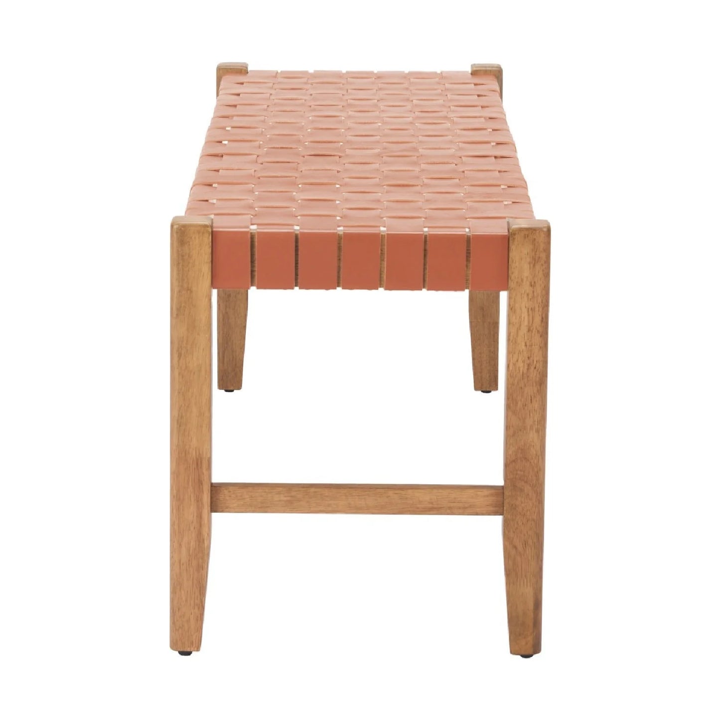 Luxury Tan Woven Leather Bench European Style for Villa