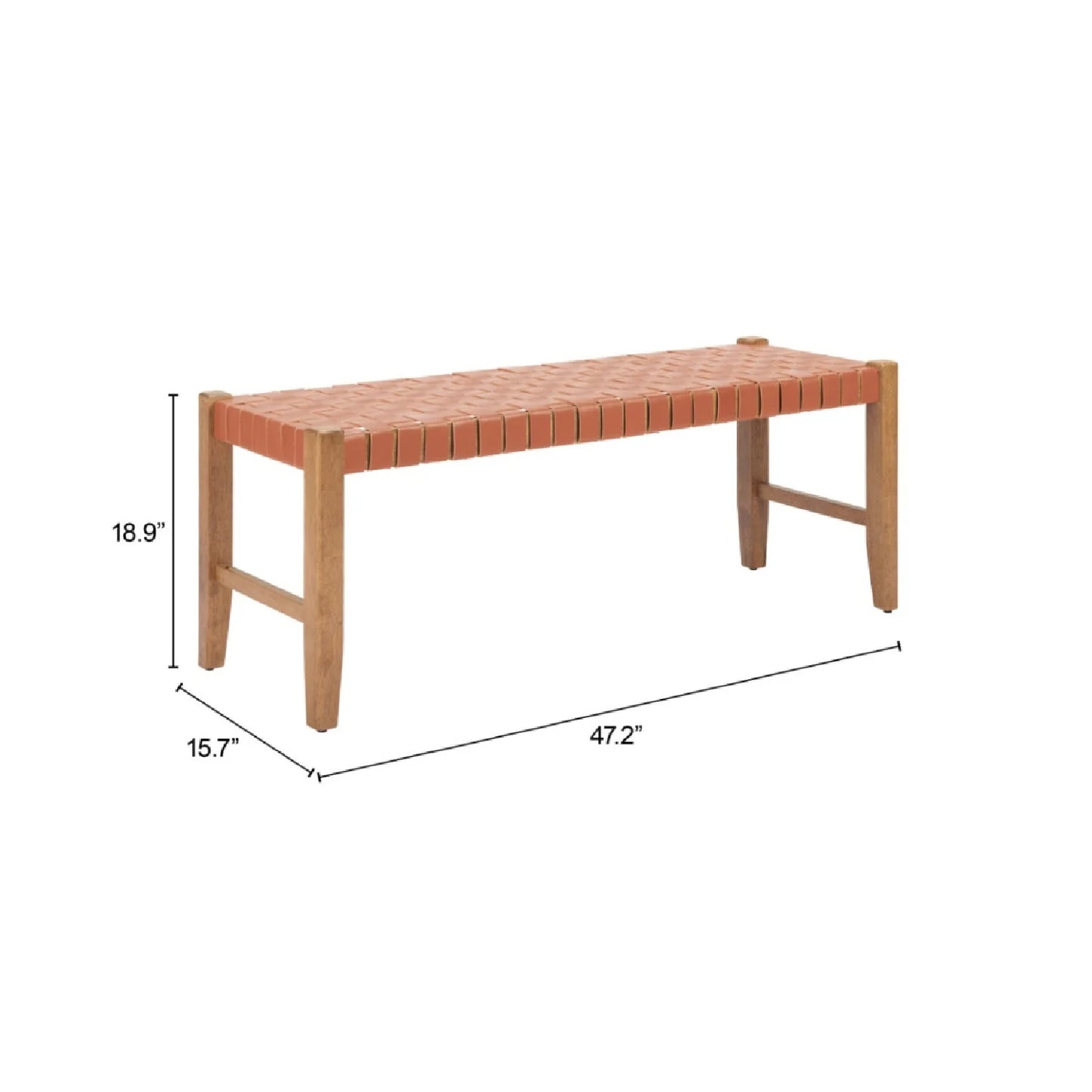 Luxury Tan Woven Leather Bench European Style for Villa