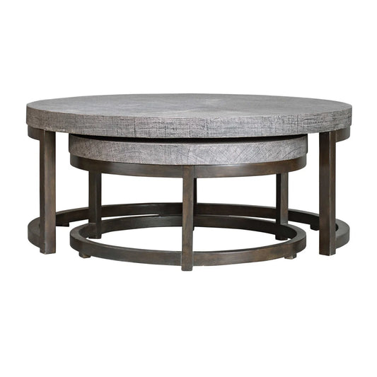 Luxury Taupe Burlap Nesting Coffee Tables Modern Italian Style for Villa