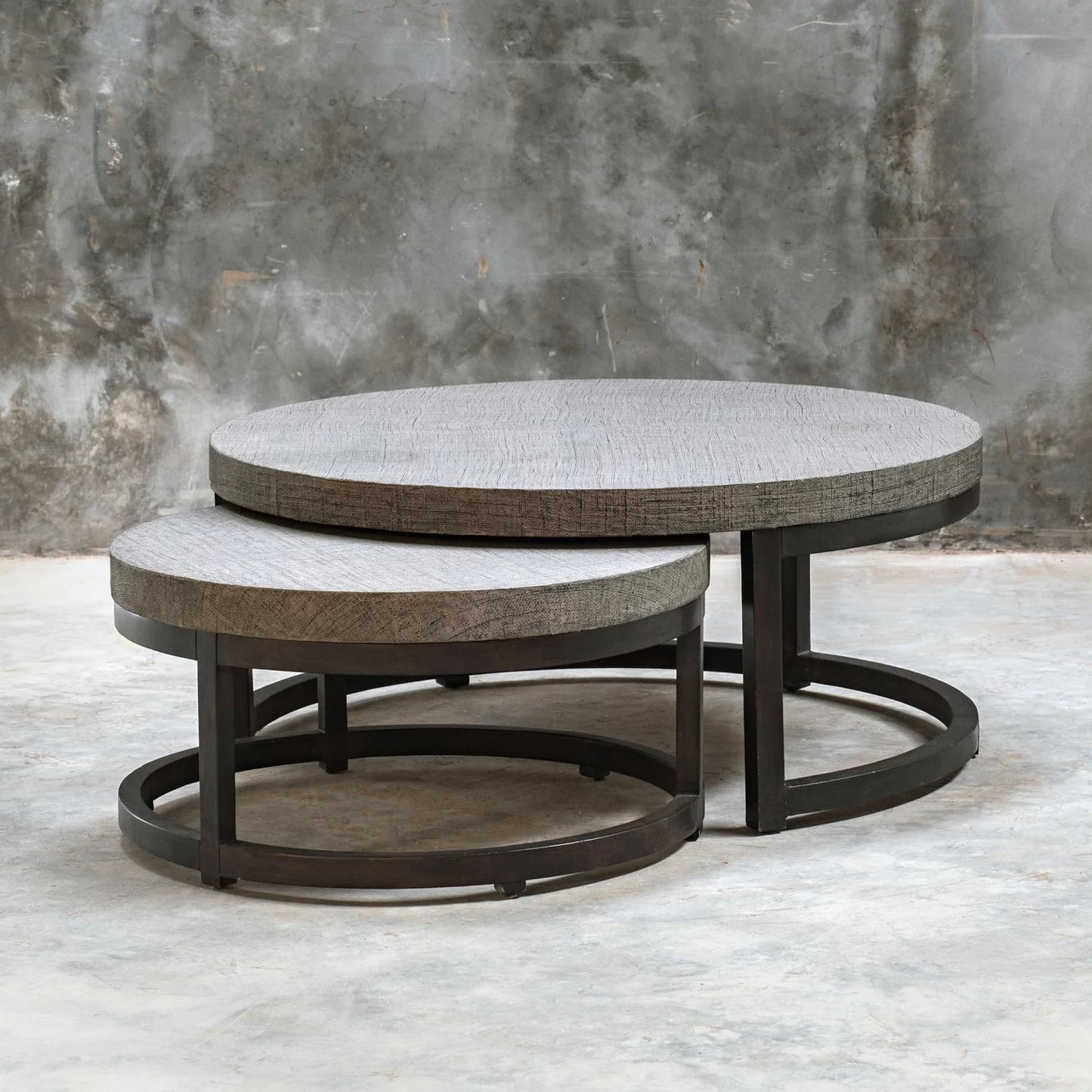 Luxury Taupe Burlap Nesting Coffee Tables Modern Italian Style for Villa