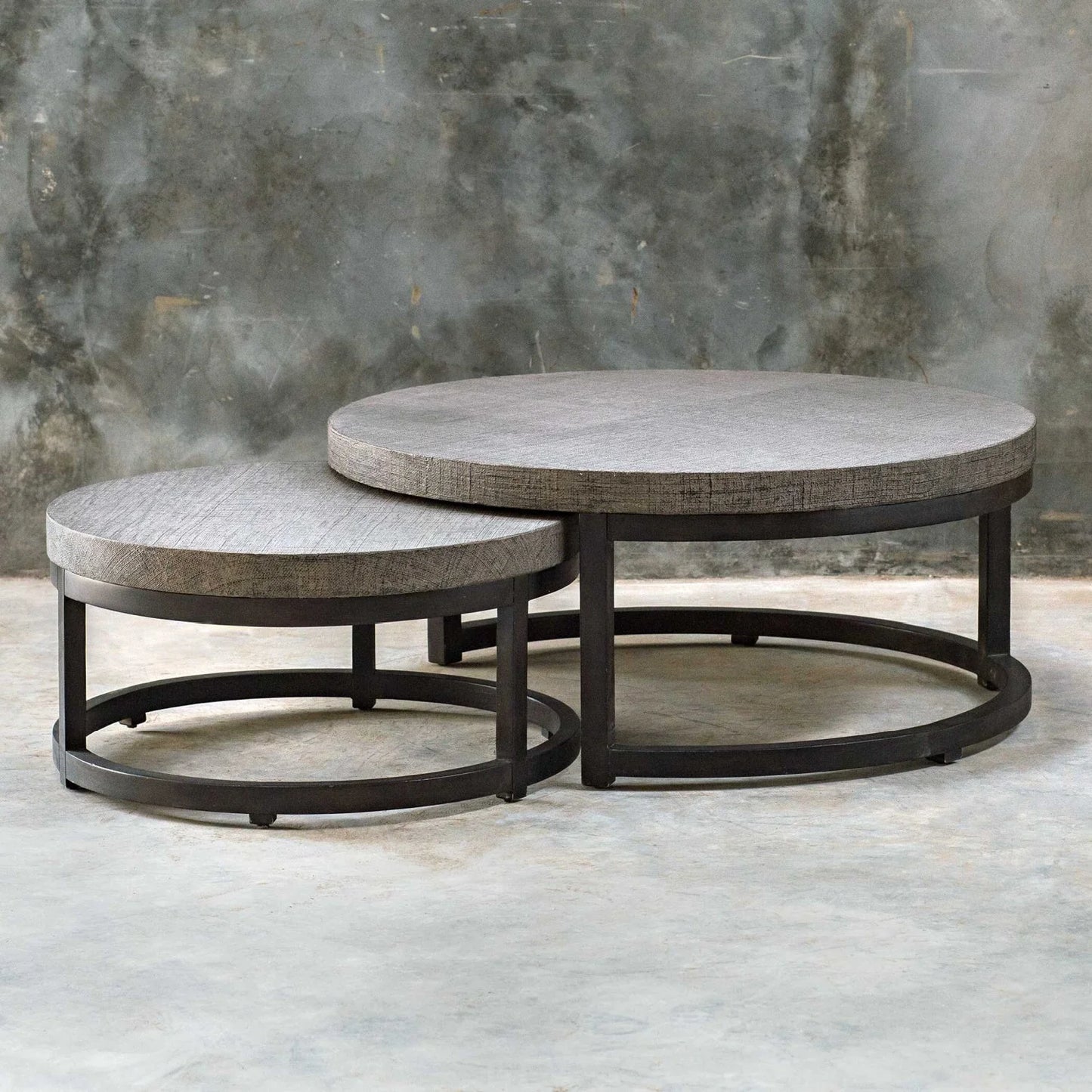 Luxury Taupe Burlap Nesting Coffee Tables Modern Italian Style for Villa