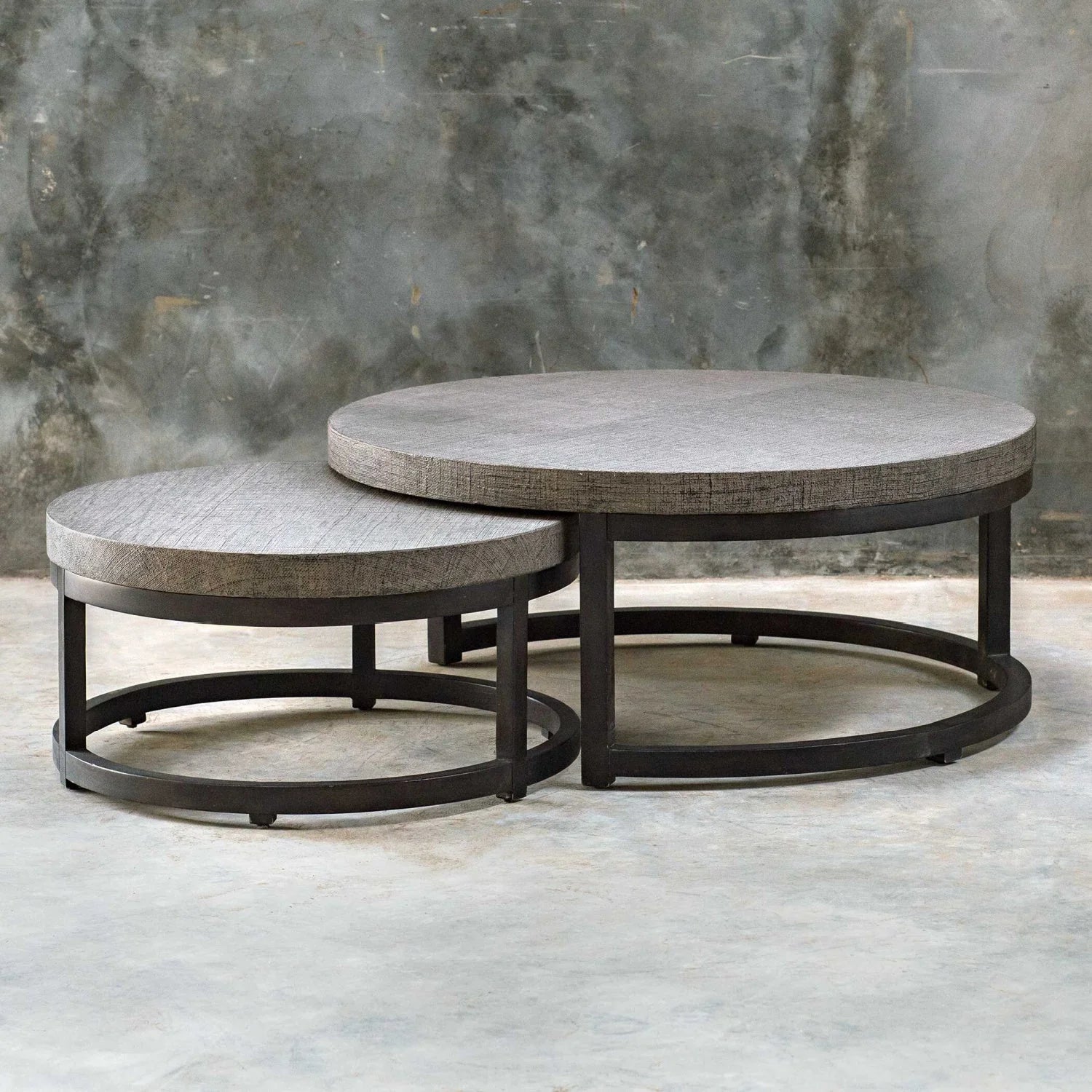 Luxury Taupe Burlap Nesting Coffee Tables Modern Italian Style for Villa