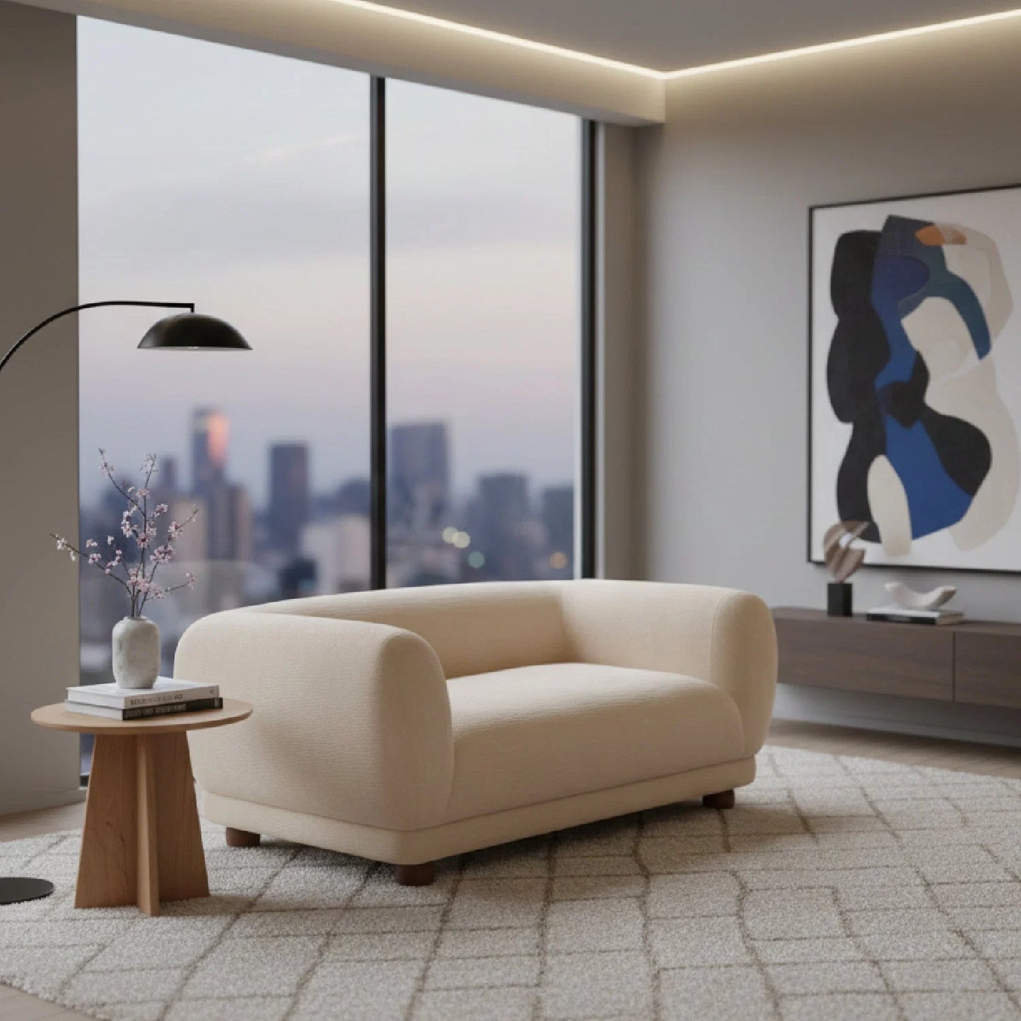 Luxury Taupe Corduroy Loveseat Modern Italian Style for Villa