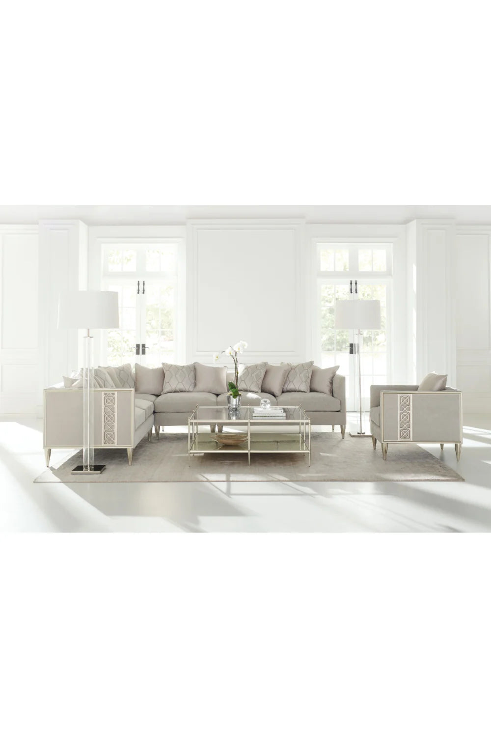 Luxury Taupe Fabric Sectional Sofa Modern Italian Style for Villa