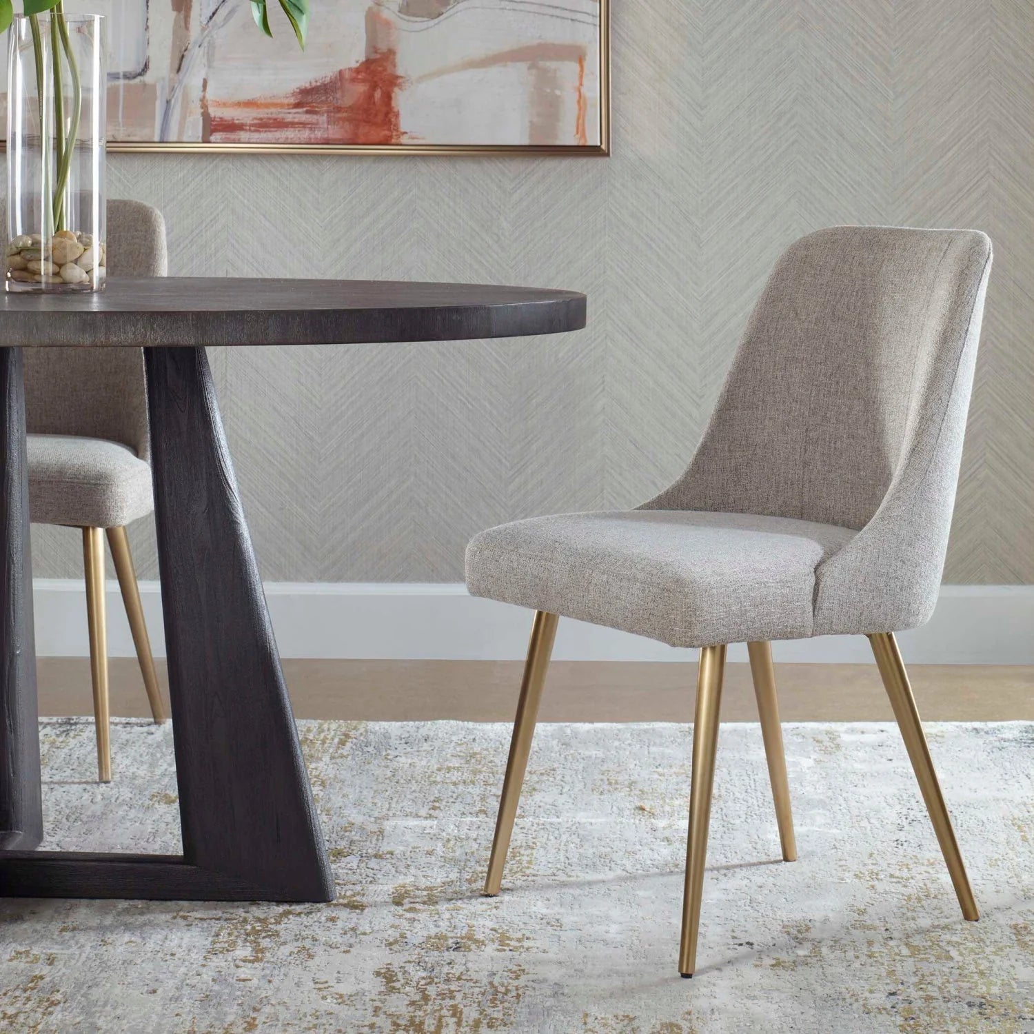 Luxury Taupe Fabric Sloped Dining Chair European Style for Villa