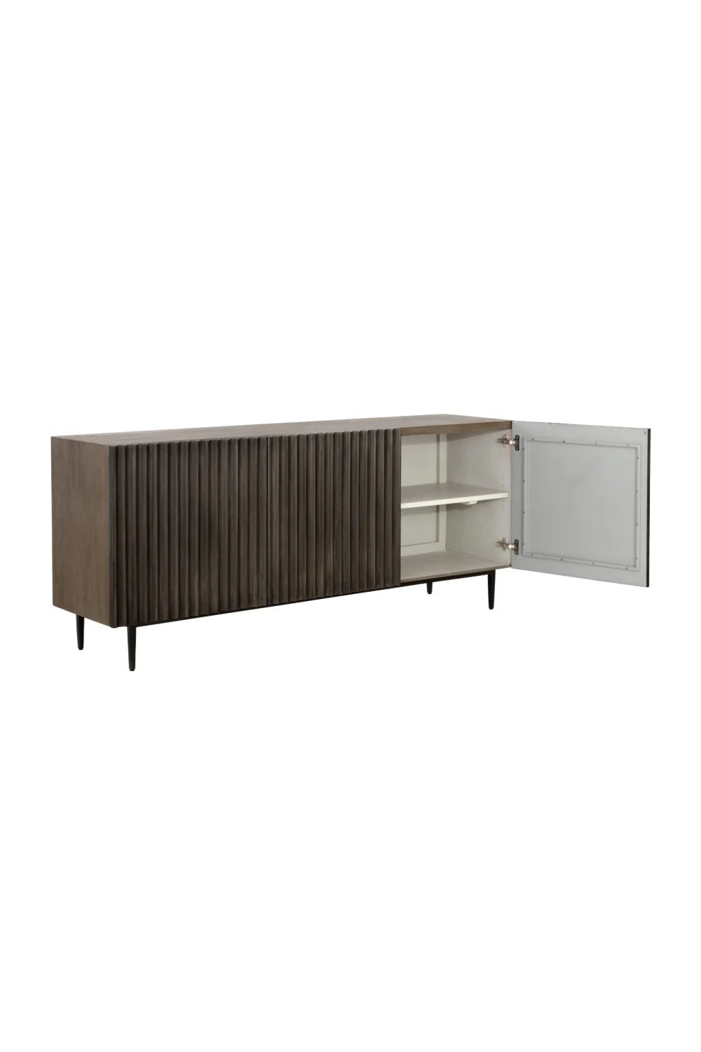 Luxury Taupe Fluted Mango Wood 2-Door Sideboard European Style for Villa