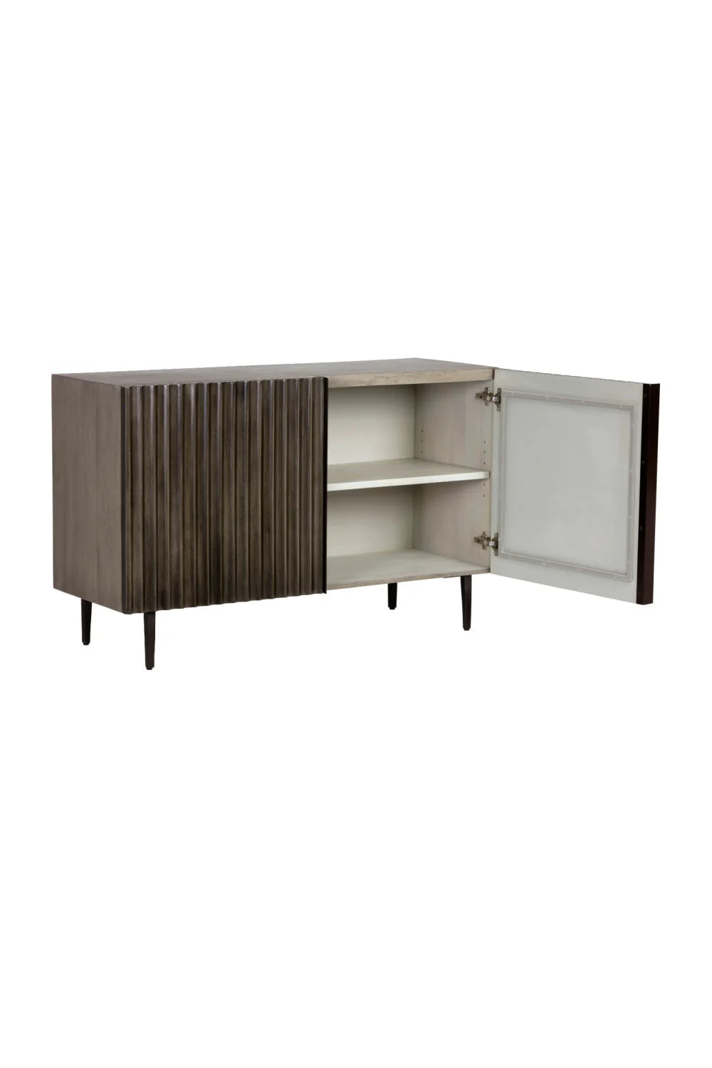 Luxury Taupe Fluted Mango Wood 2-Door Sideboard European Style for Villa