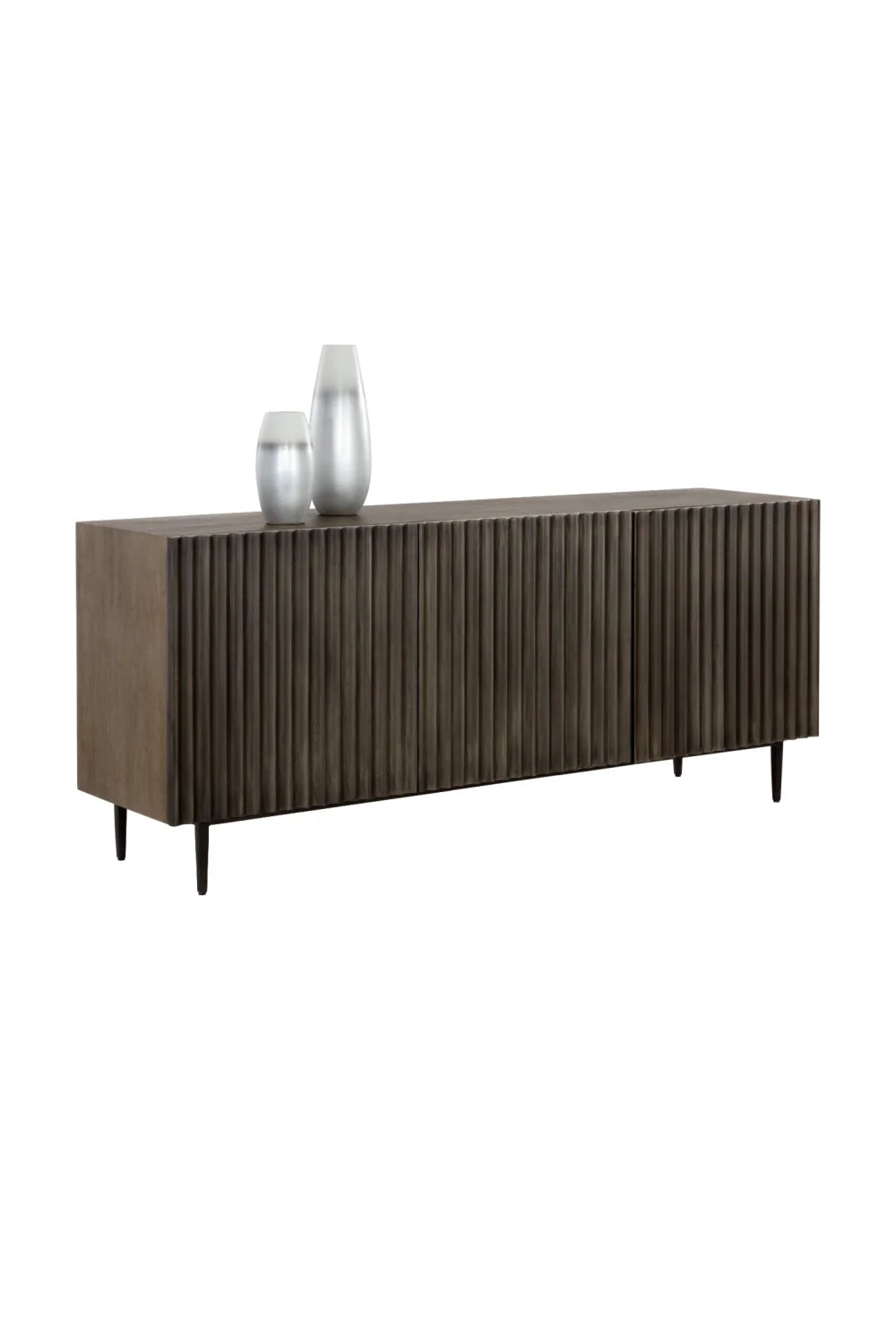 Luxury Taupe Fluted Mango Wood 2-Door Sideboard European Style for Villa