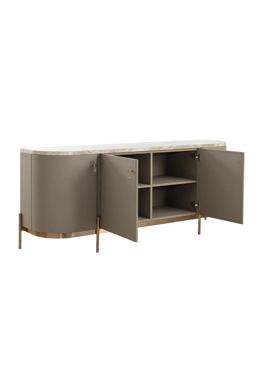 Luxury Taupe Leather 4-Door Sideboard European Style for Villa