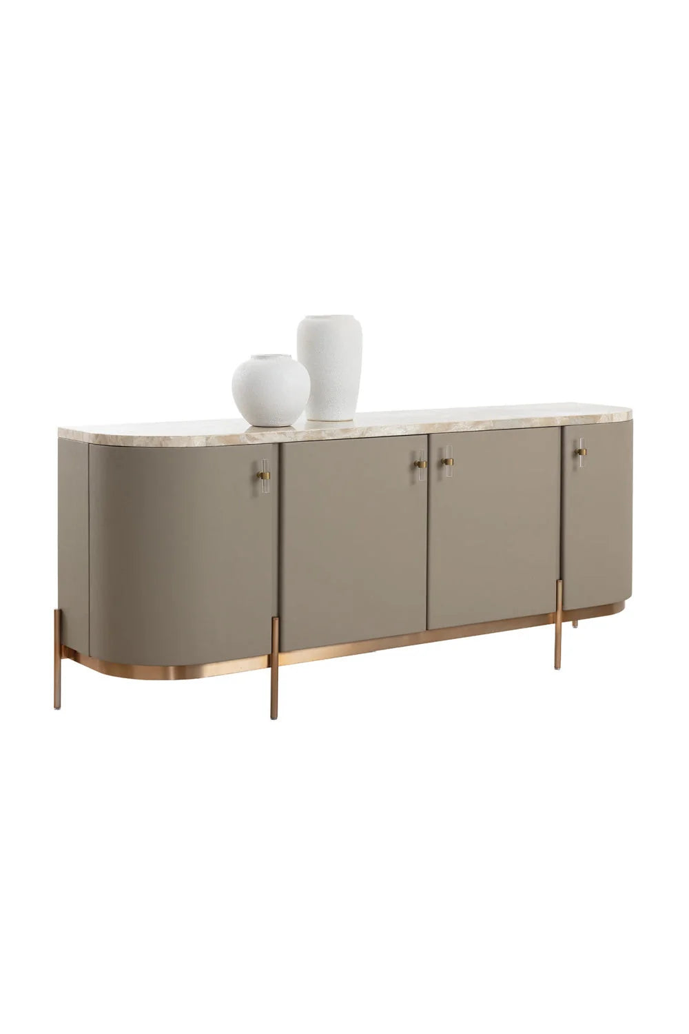 Luxury Taupe Leather 4-Door Sideboard European Style for Villa