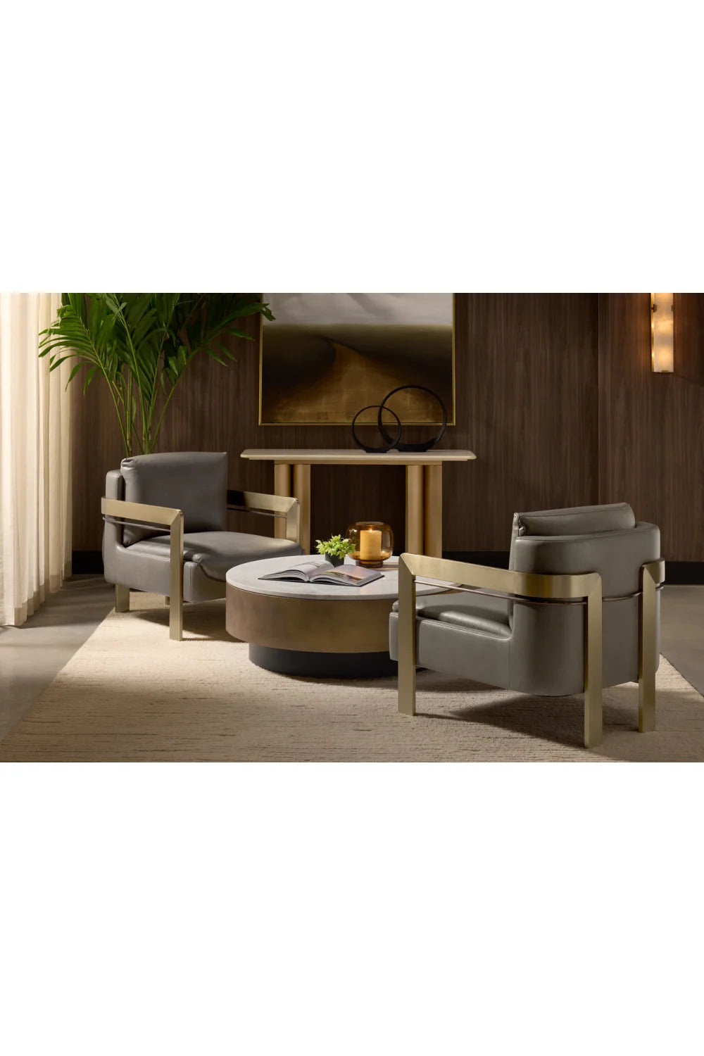Luxury Taupe Leather Lounge Chair Modern Italian Style for Villa