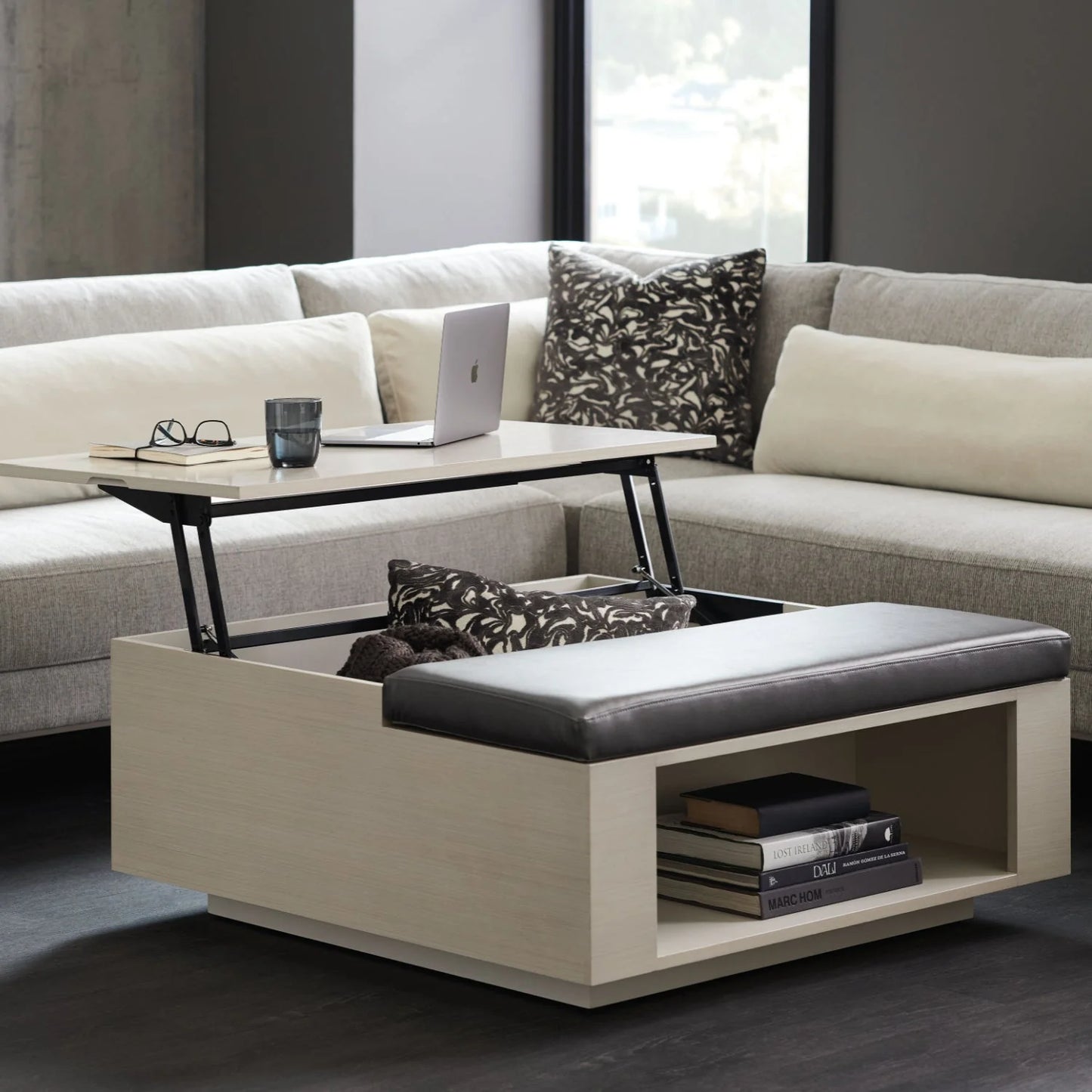 Luxury Taupe Lift-Top Coffee Table Modern Italian Style for Villa