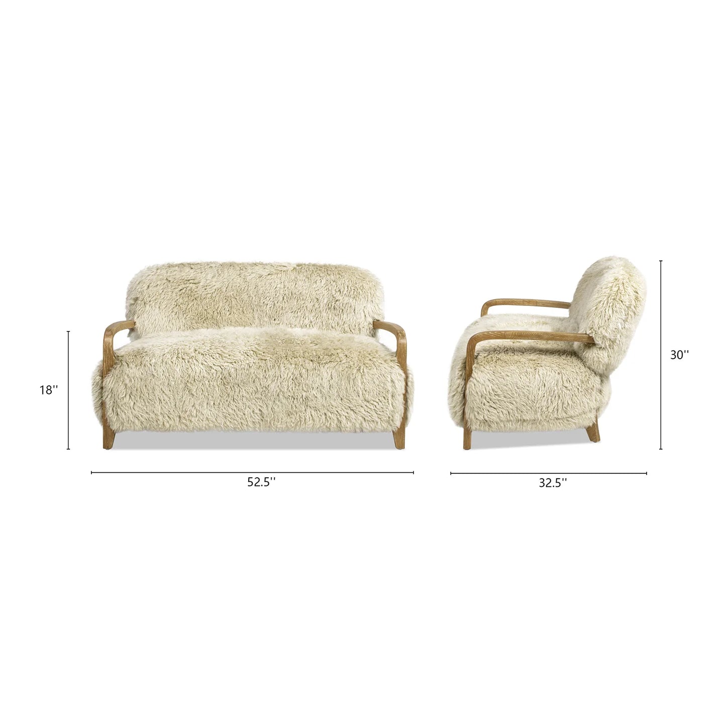 Luxury Taupe Sheepskin Loveseat Sofa Modern Italian Style for Villa
