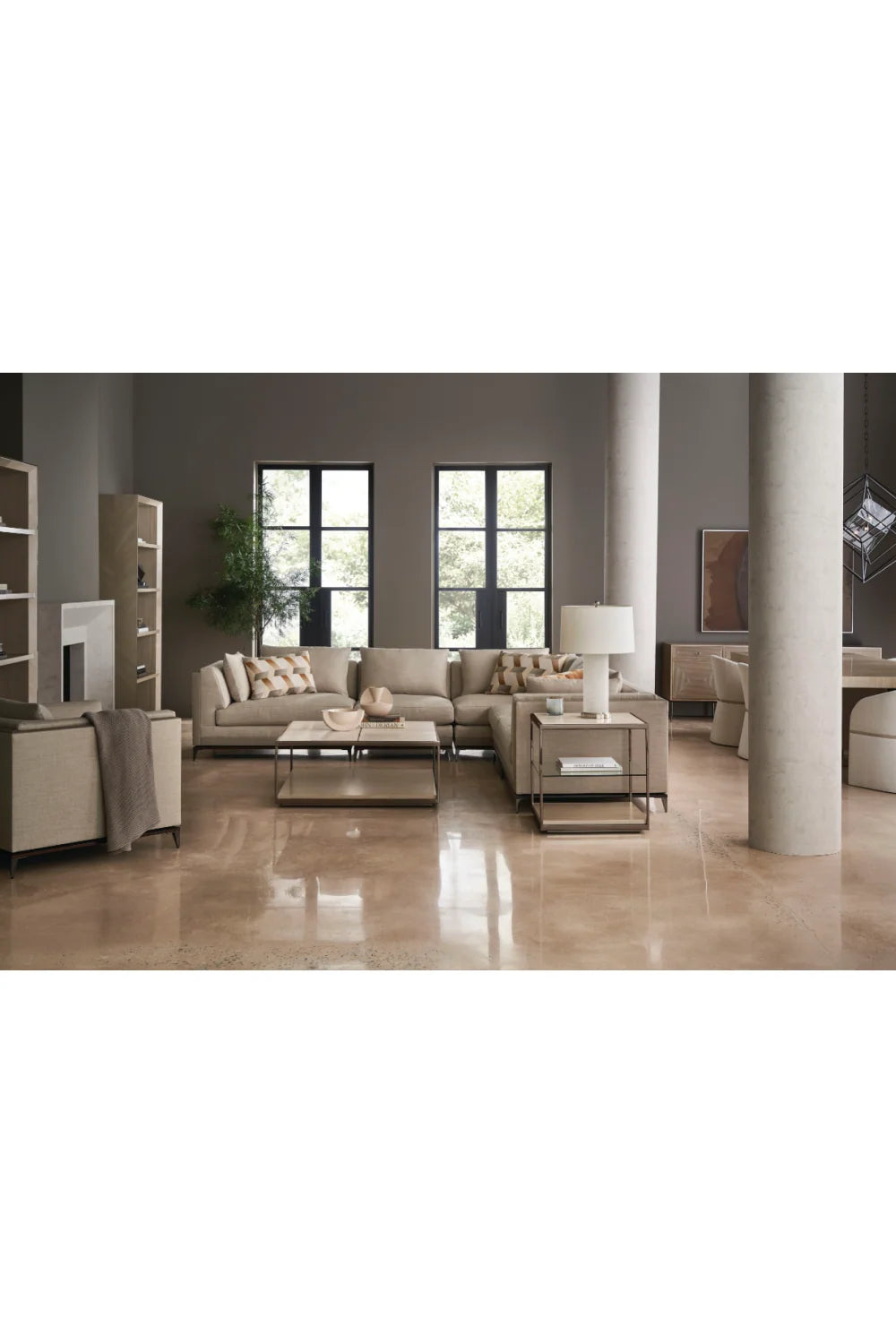 Luxury Taupe Twill Sectional Sofa Modern Italian Style for Villa