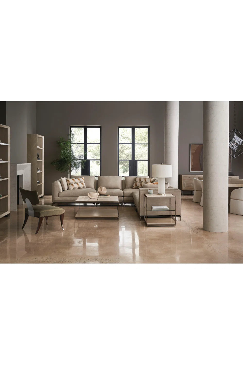 Luxury Taupe Twill Sectional Sofa Modern Italian Style for Villa