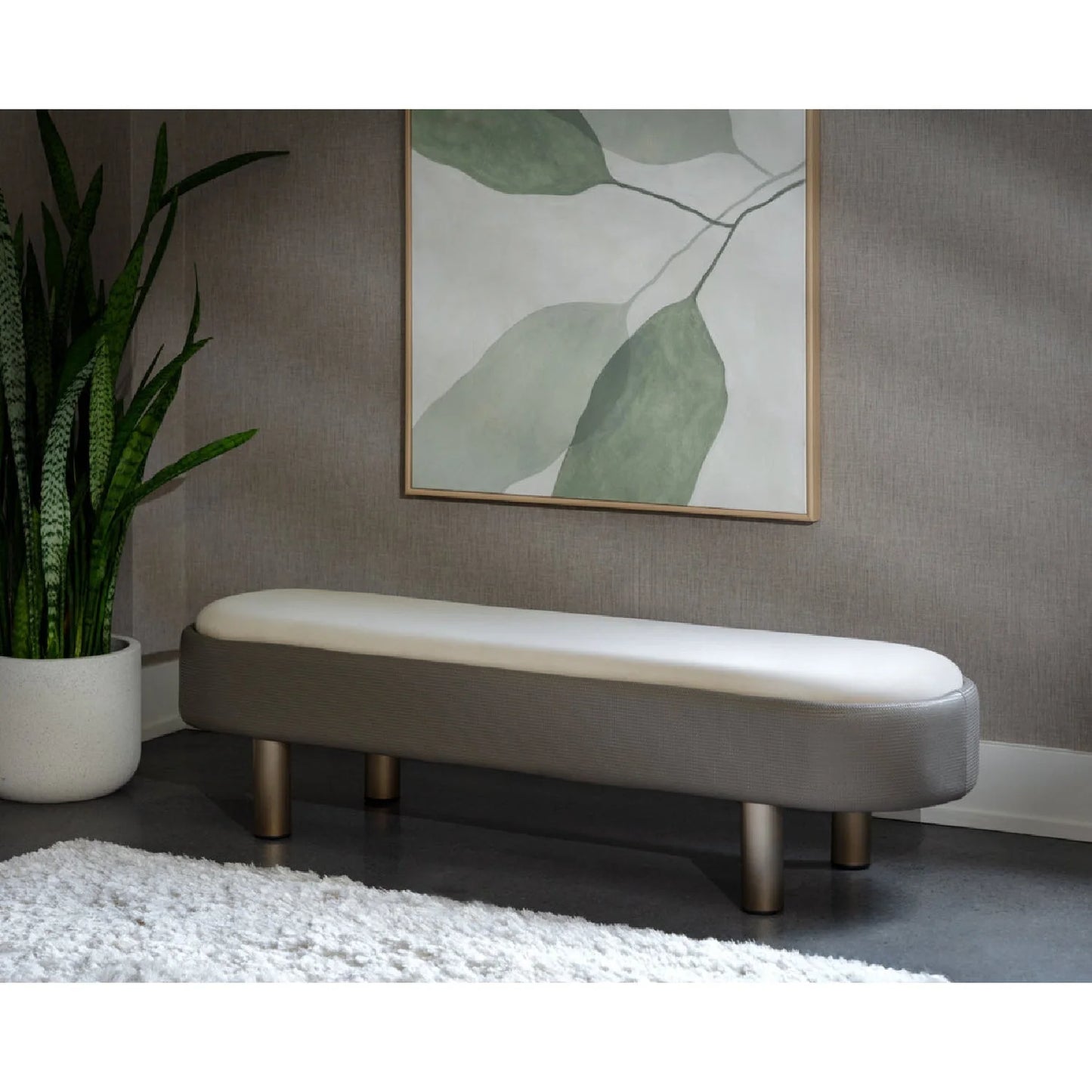 Luxury Taupe Velvet Bench European Style for Villa