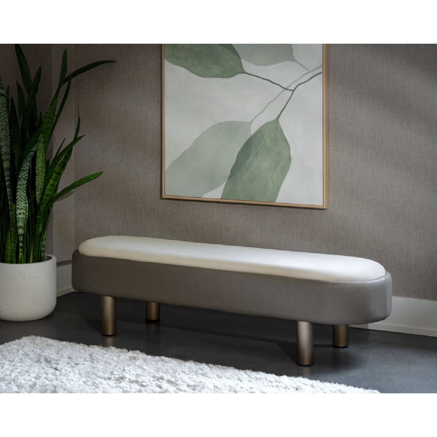 Luxury Taupe Velvet Bench European Style for Villa