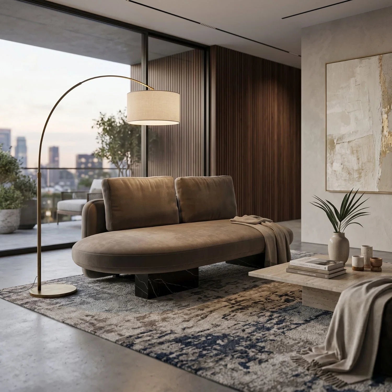 Luxury Taupe Velvet Bumper Sofa Modern Italian Style for Villa
