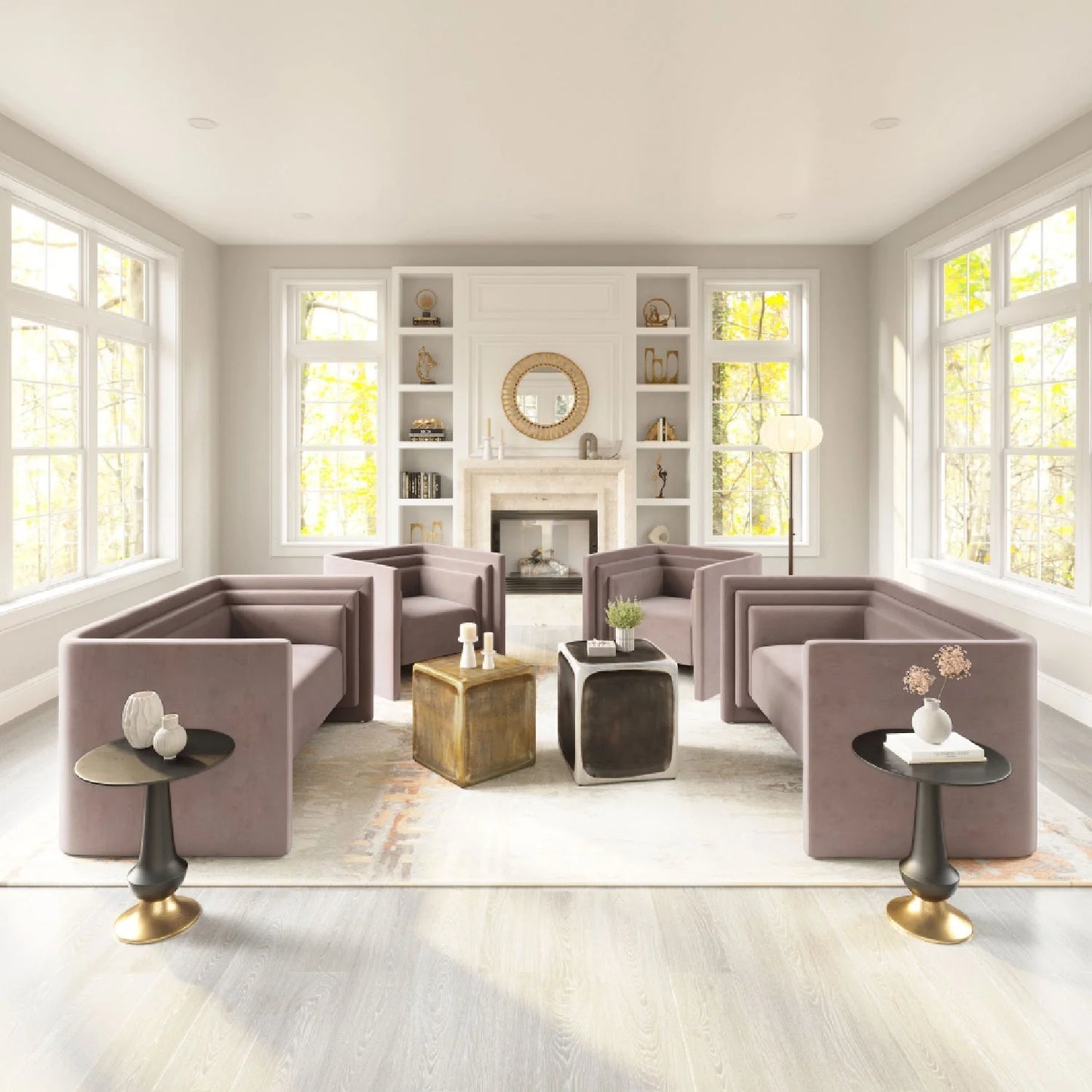 Luxury Taupe Velvet Loveseat Modern Italian Style for Villa