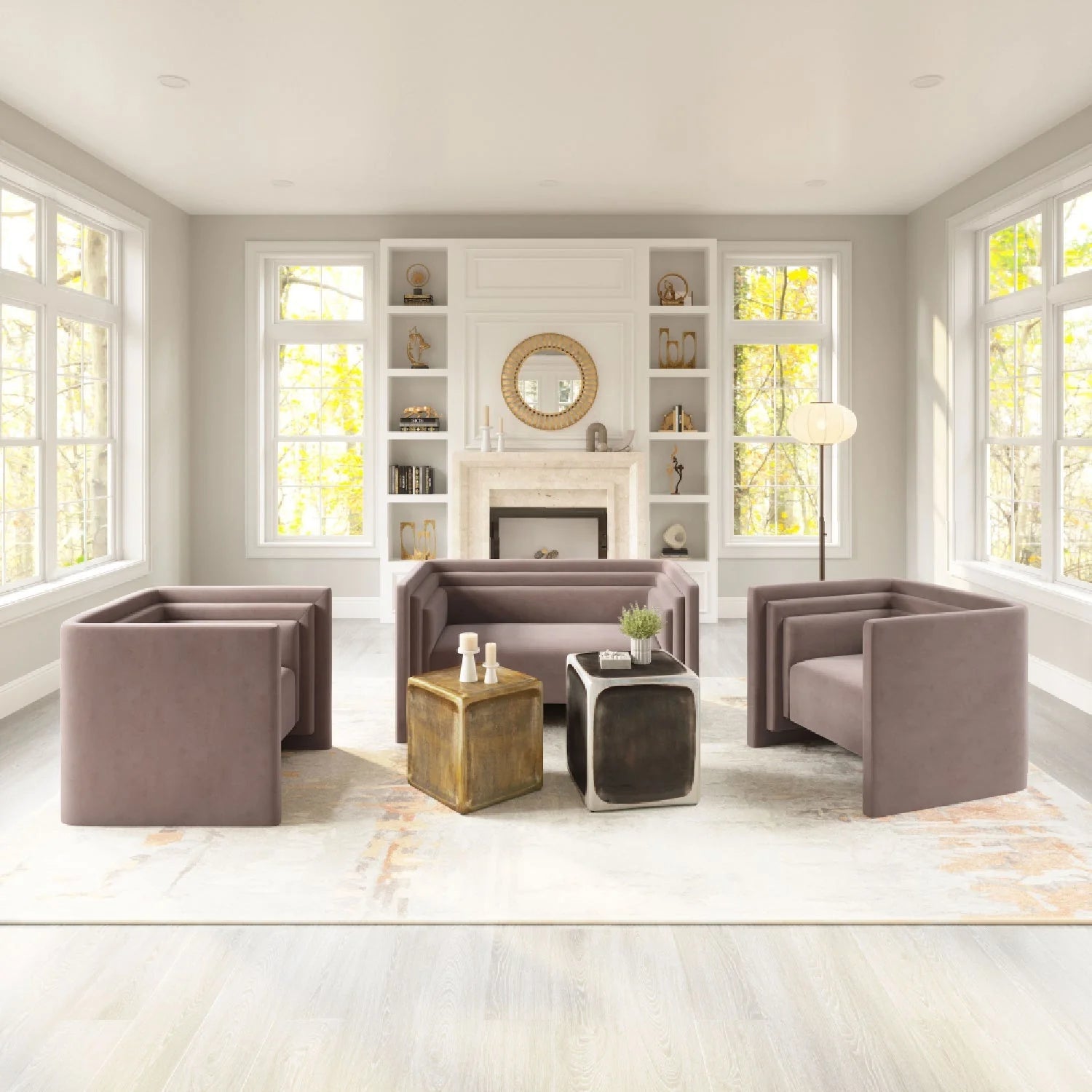 Luxury Taupe Velvet Loveseat Modern Italian Style for Villa