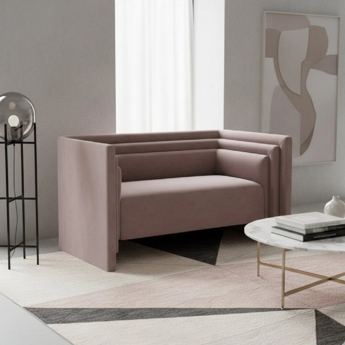 Luxury Taupe Velvet Loveseat Modern Italian Style for Villa