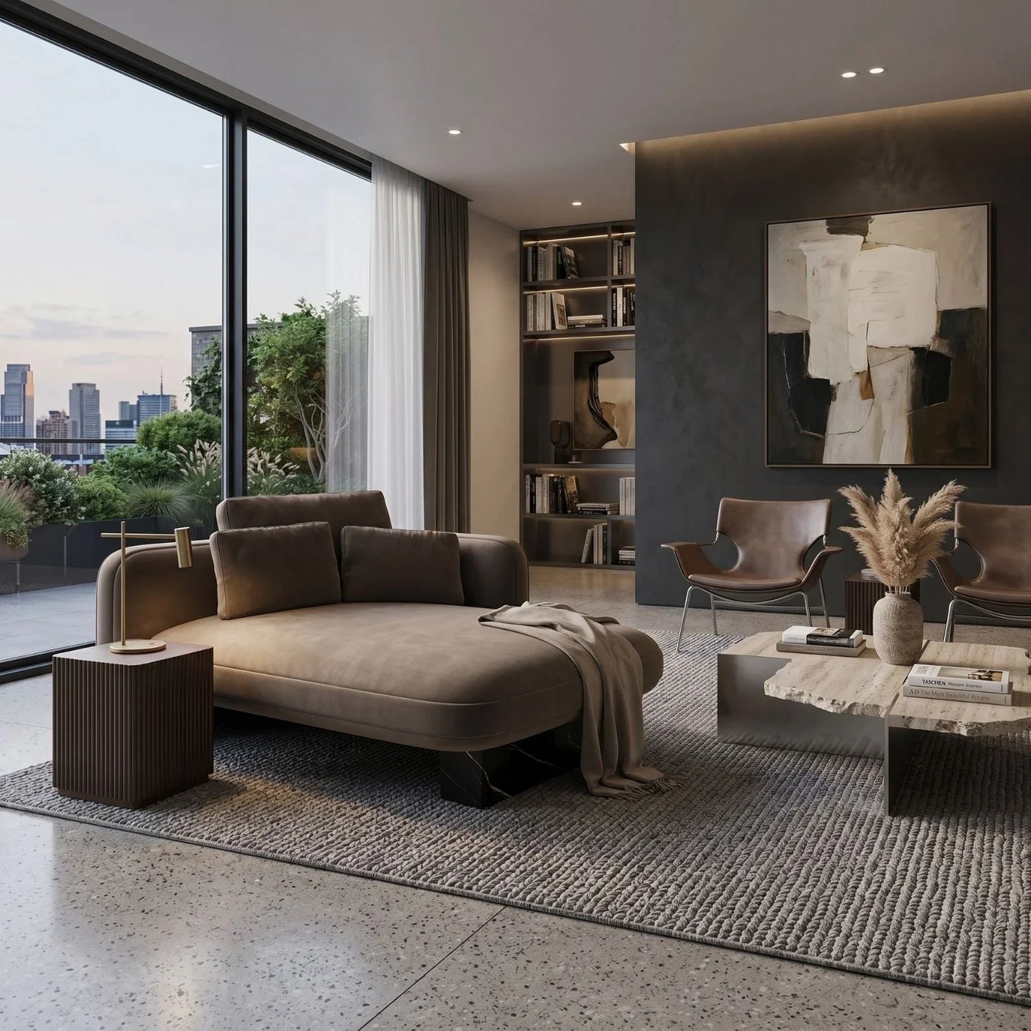 Luxury Taupe Velvet Right Chaise Modern Italian Style for Villa