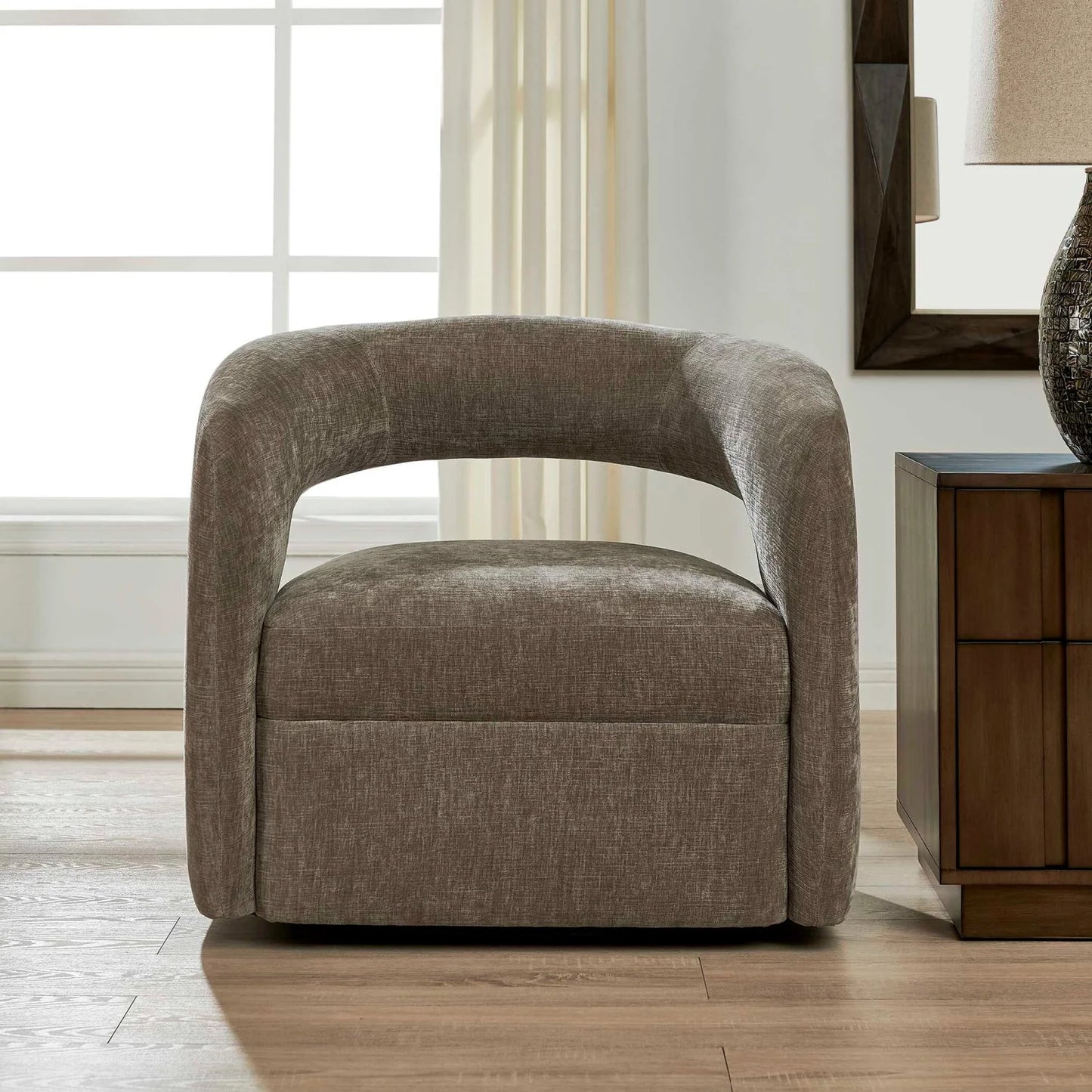 Luxury Taupe Velvet Swivel Lounge Chair Modern Italian Style for Villa