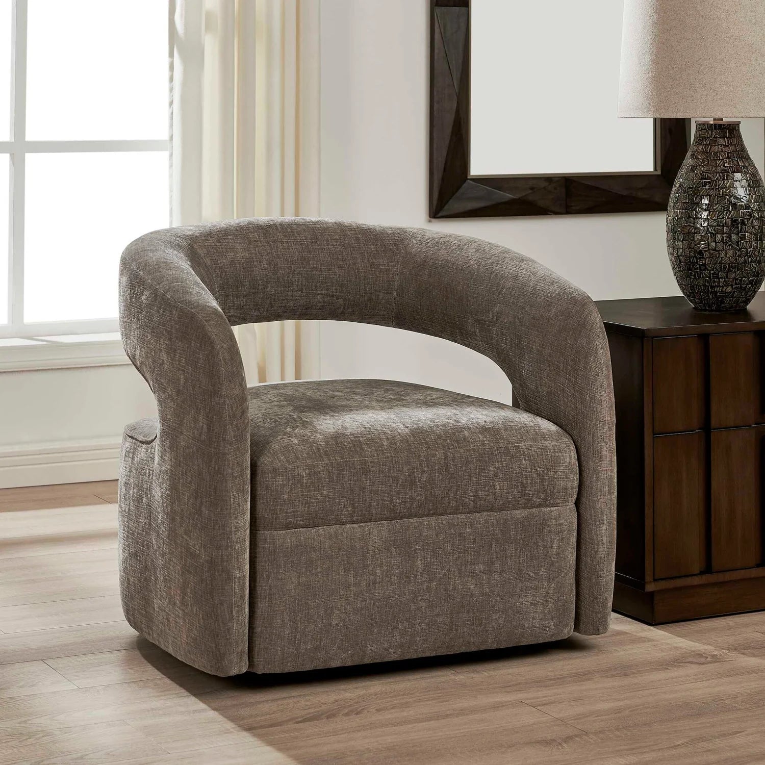 Luxury Taupe Velvet Swivel Lounge Chair Modern Italian Style for Villa