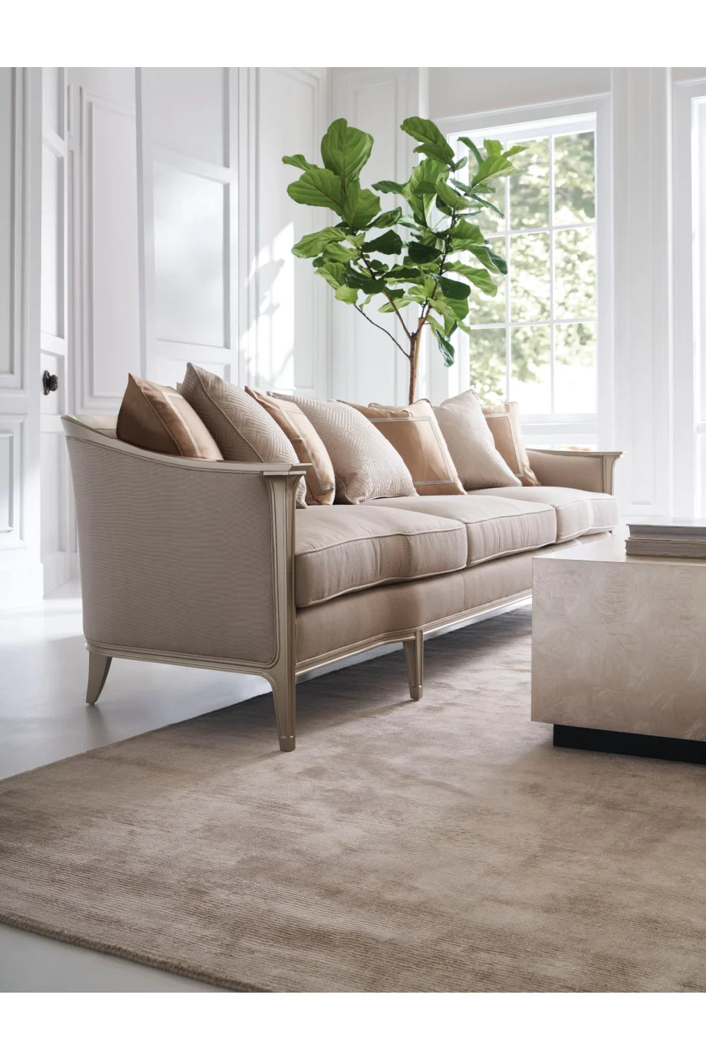 Luxury Taupe Wood Coffee Table Modern Italian Style for Villa
