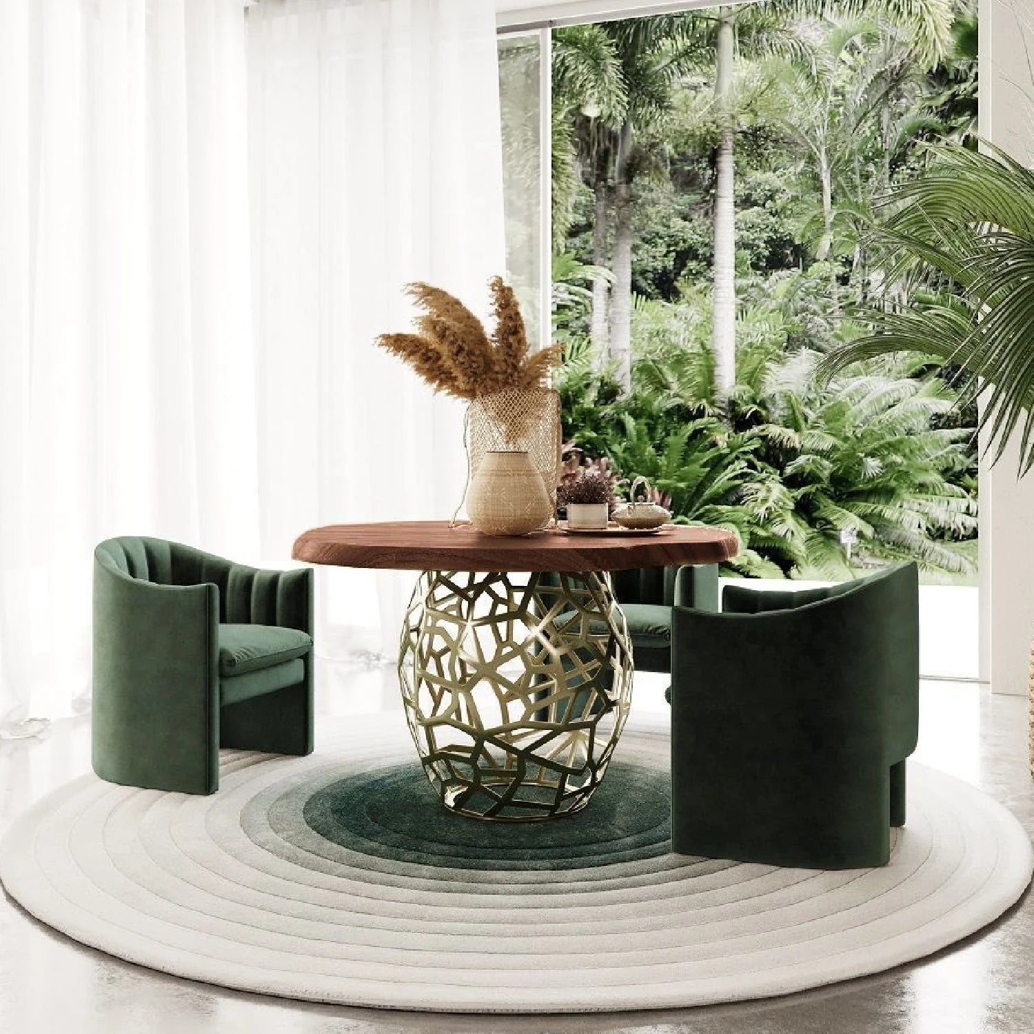 Luxury Taylor Round Solid Acacia Dining Table Modern Italian Style for Villa