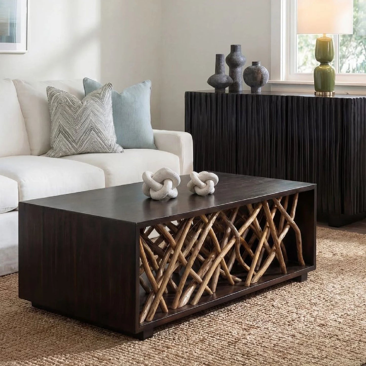 Luxury Teak Branches Coffee Table Modern Italian Style for Villa