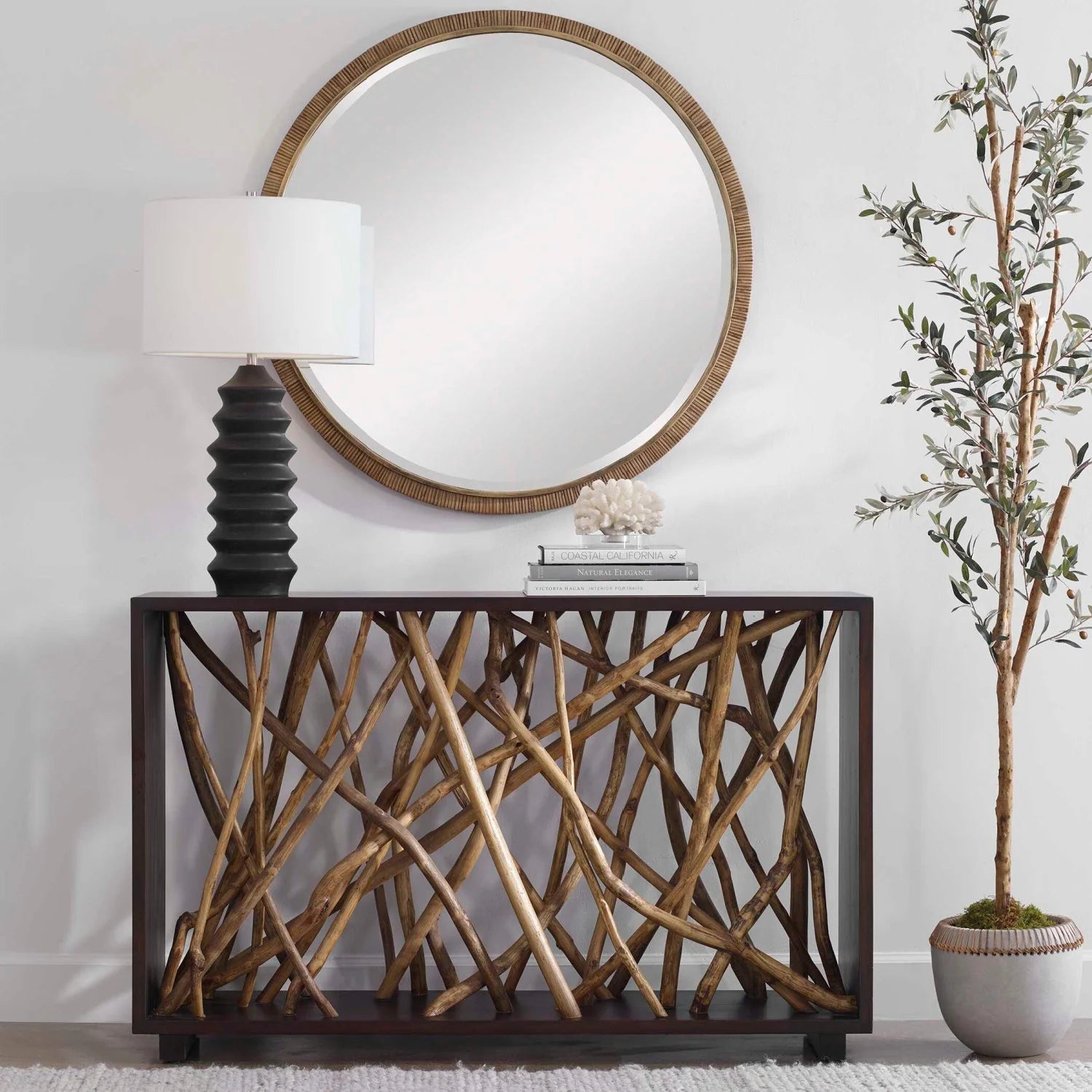Luxury Teak Branches Console Table Modern Italian Style for Villa
