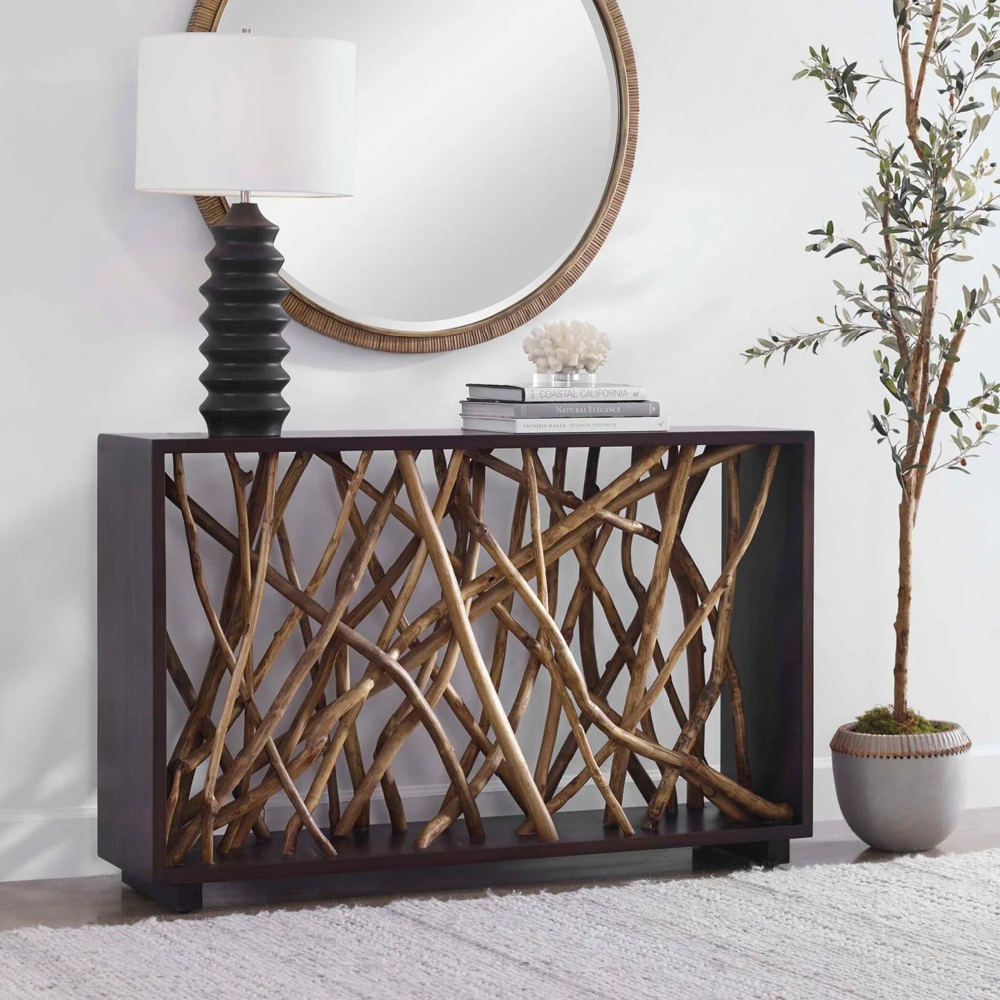 Luxury Teak Branches Console Table Modern Italian Style for Villa