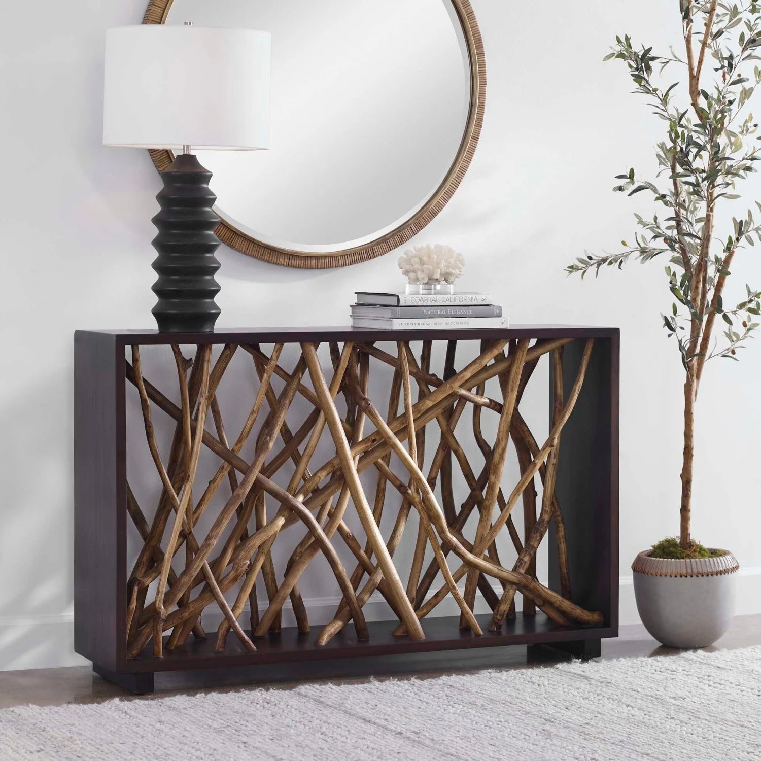 Luxury Teak Branches Console Table Modern Italian Style for Villa