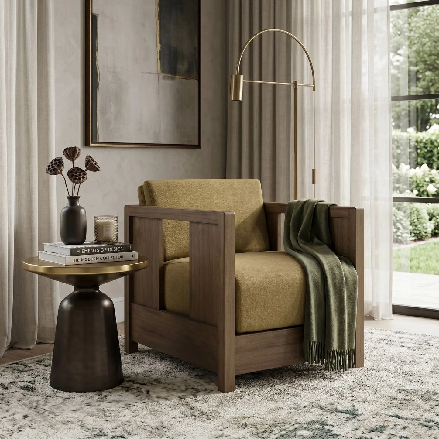 Luxury Teak Fabric Lounge Chair Modern Italian Style for Villa