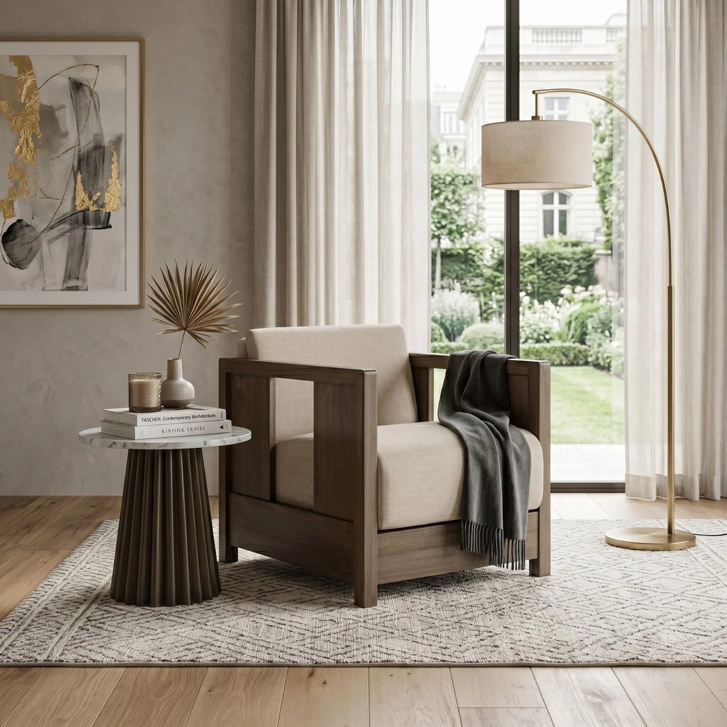 Luxury Teak Fabric Lounge Chair Modern Italian Style for Villa