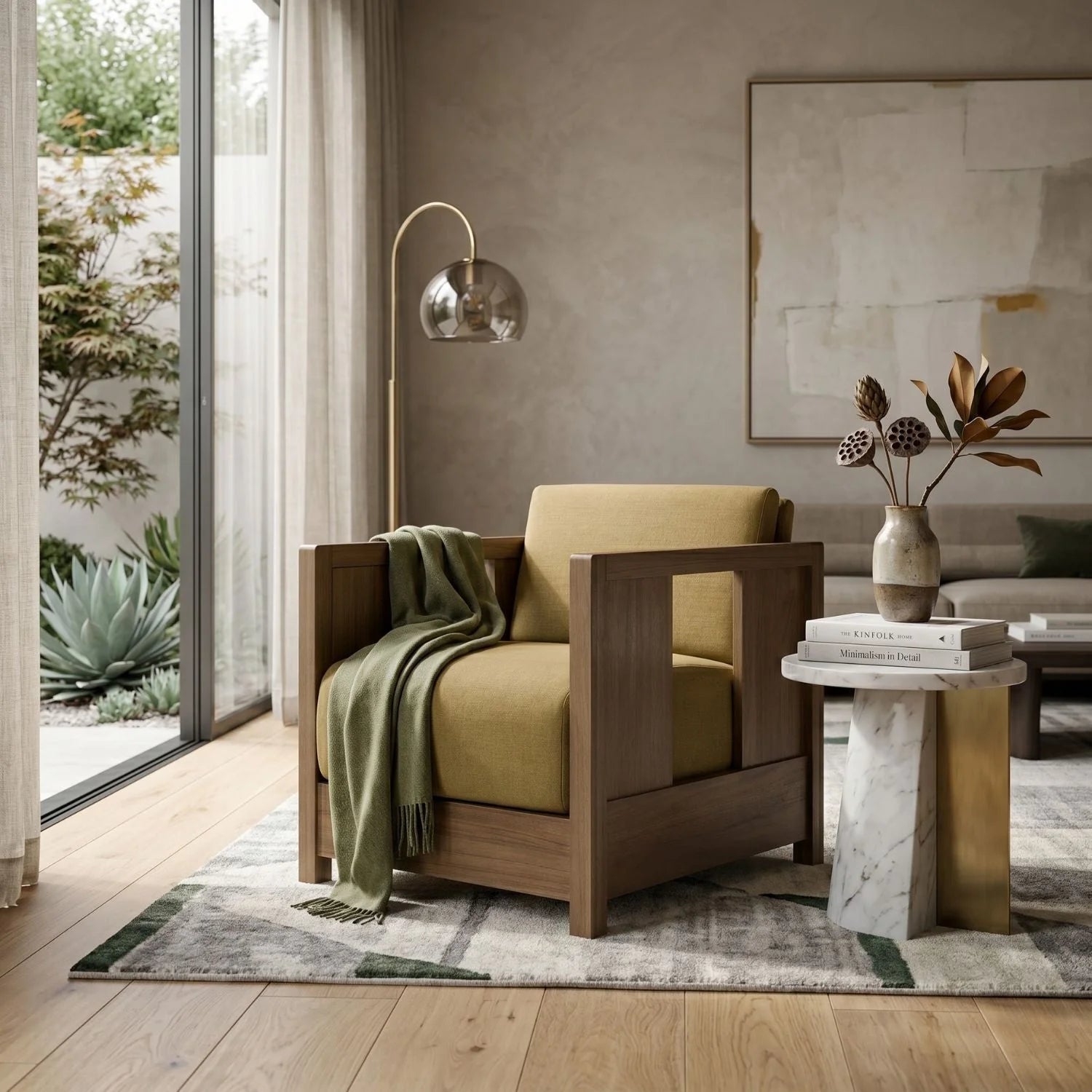 Luxury Teak Fabric Lounge Chair Modern Italian Style for Villa