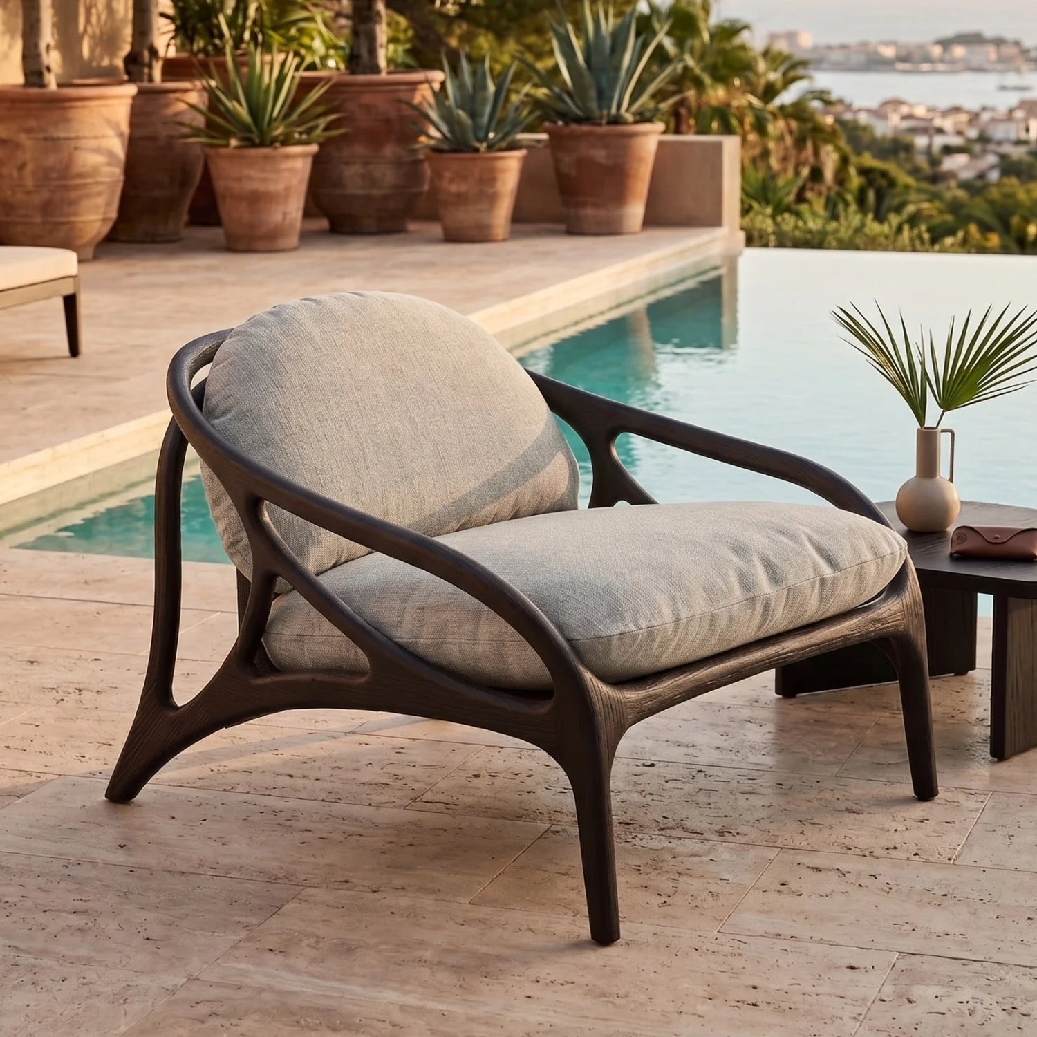 Luxury Teak Indoor Outdoor Lounge Chair Modern European Style for Villa