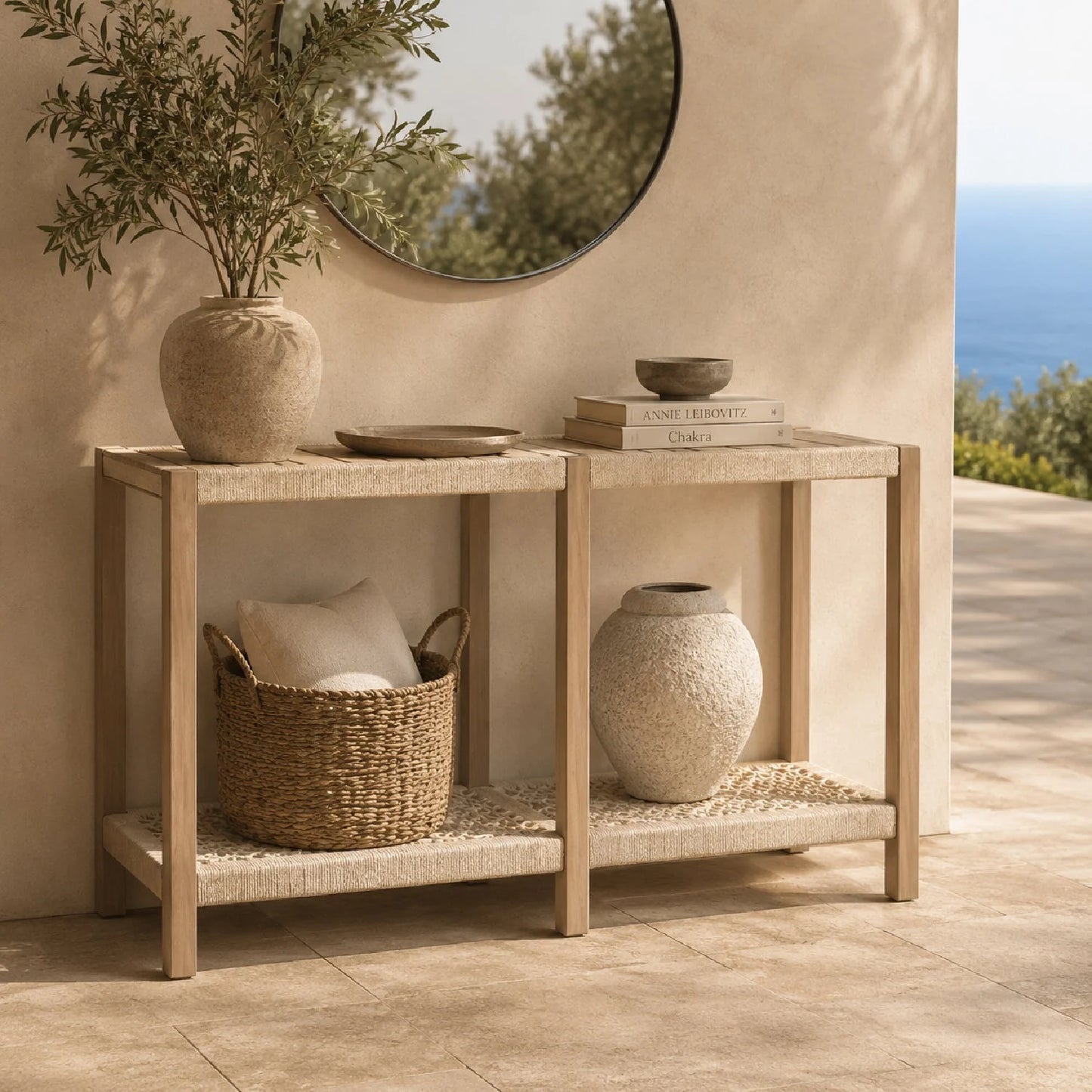 Luxury Teak Outdoor Console Table Modern Italian Style for Villa