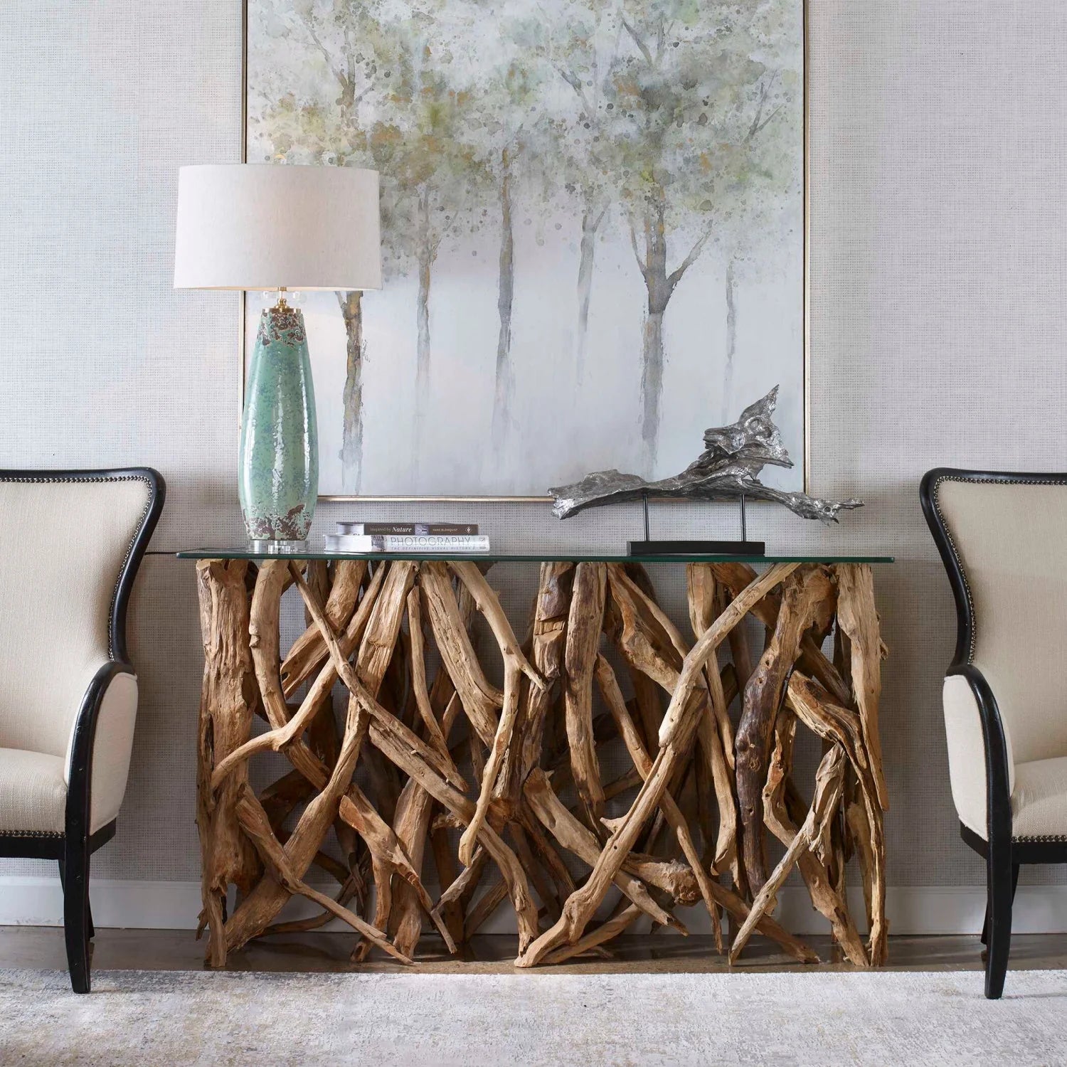Luxury Teak Roots Console Table Modern Italian Style for Villa
