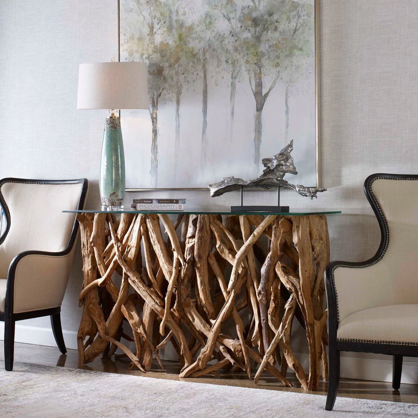 Luxury Teak Roots Console Table Modern Italian Style for Villa