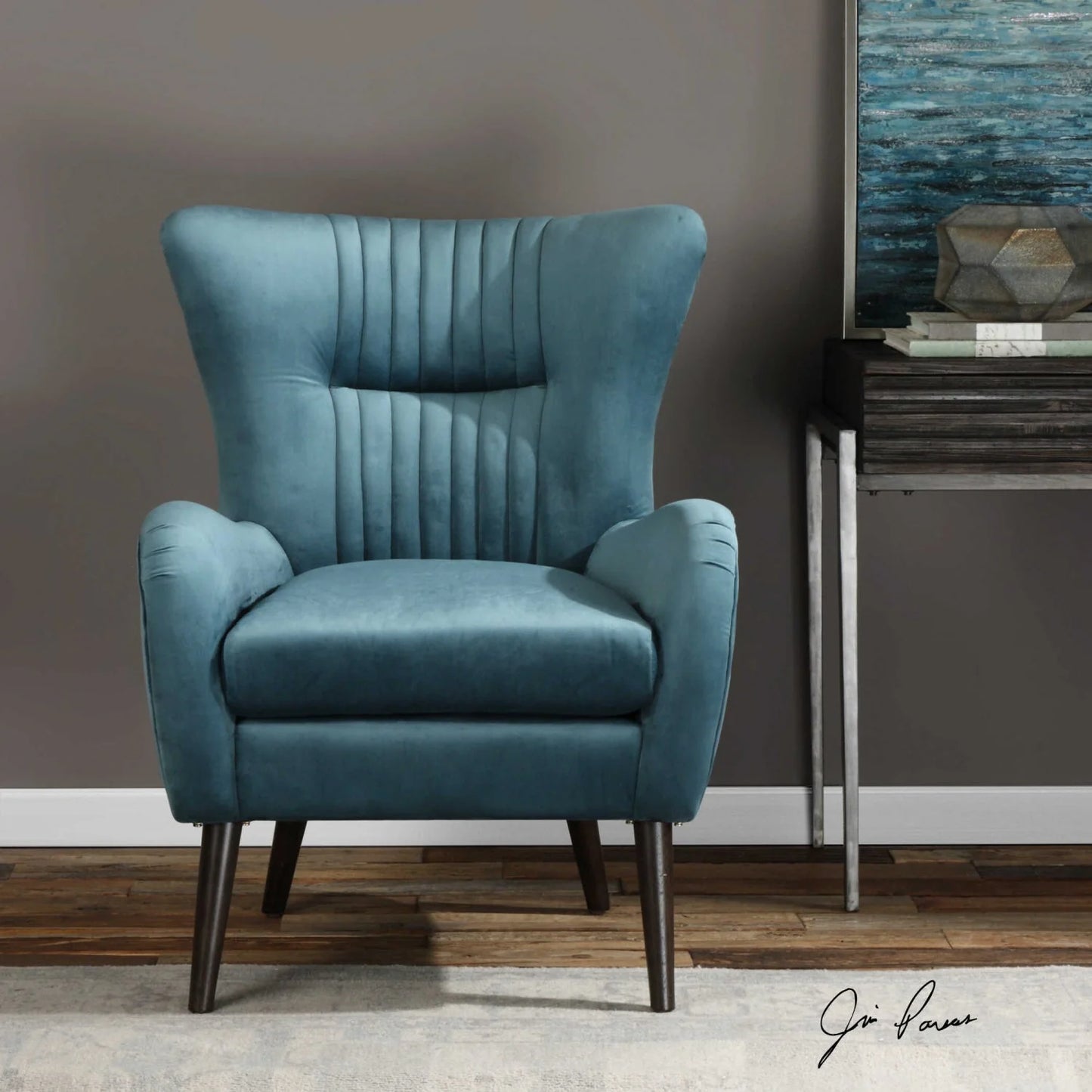 Luxury Teal Blue Velvet Accent Chair European Style for Villa