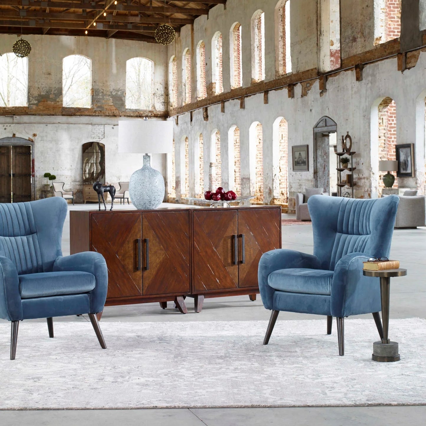 Luxury Teal Blue Velvet Accent Chair European Style for Villa