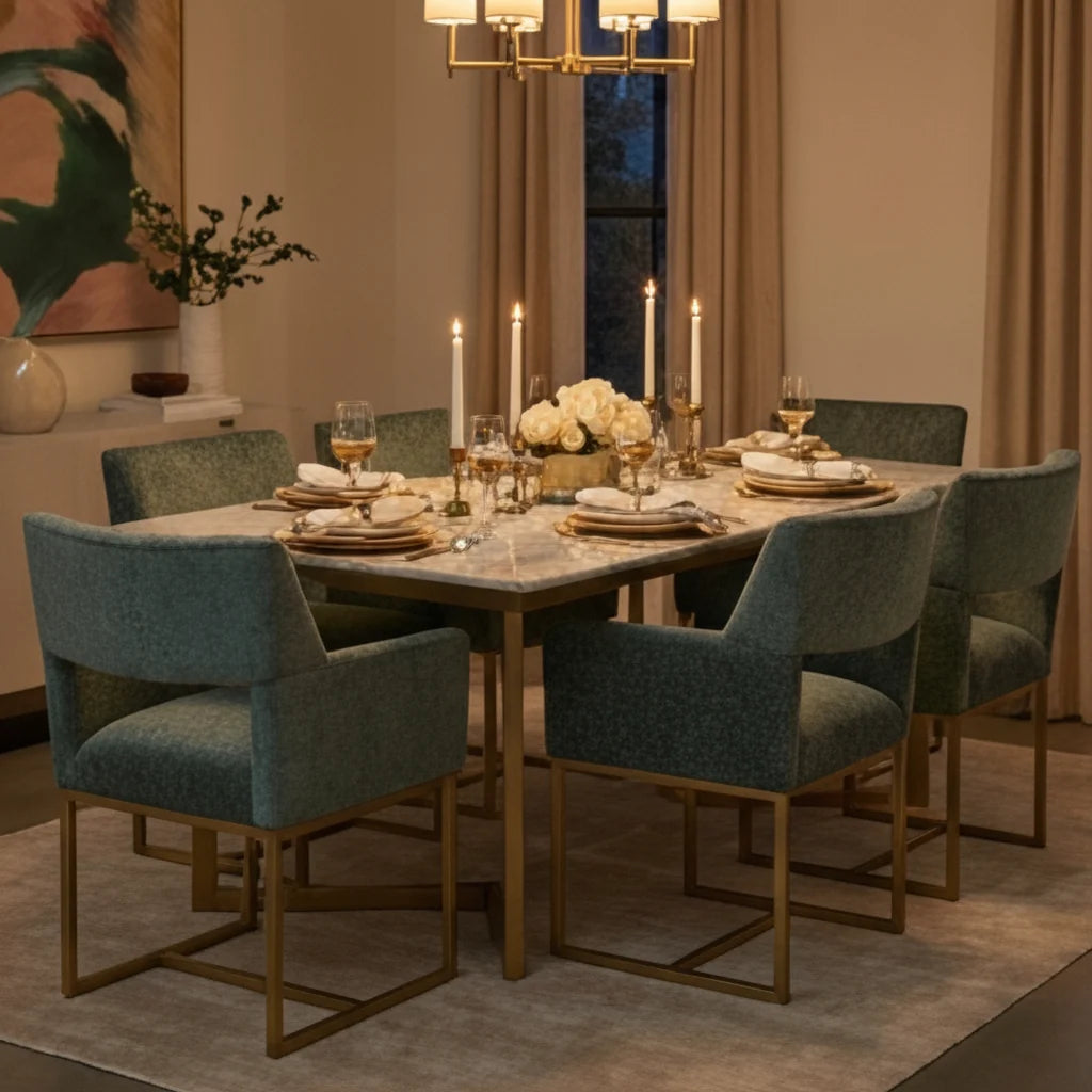 Luxury Teal Cutout Modern Dining Chair European Style for Villa