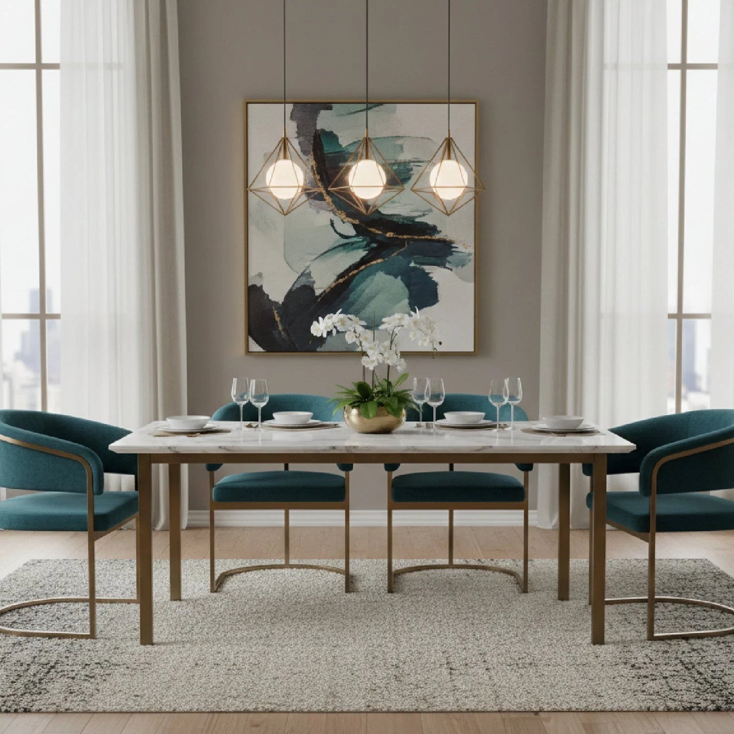 Luxury Teal Modern Dining Armchair European Style for Villa