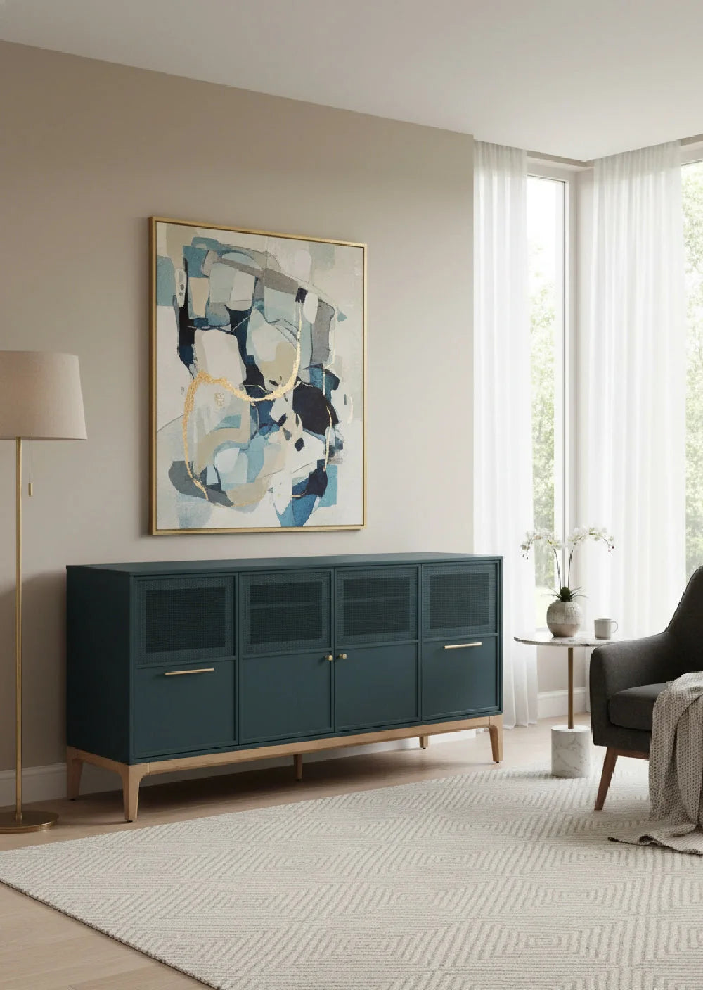 Luxury Teal Oak Sideboard European Style for Villa