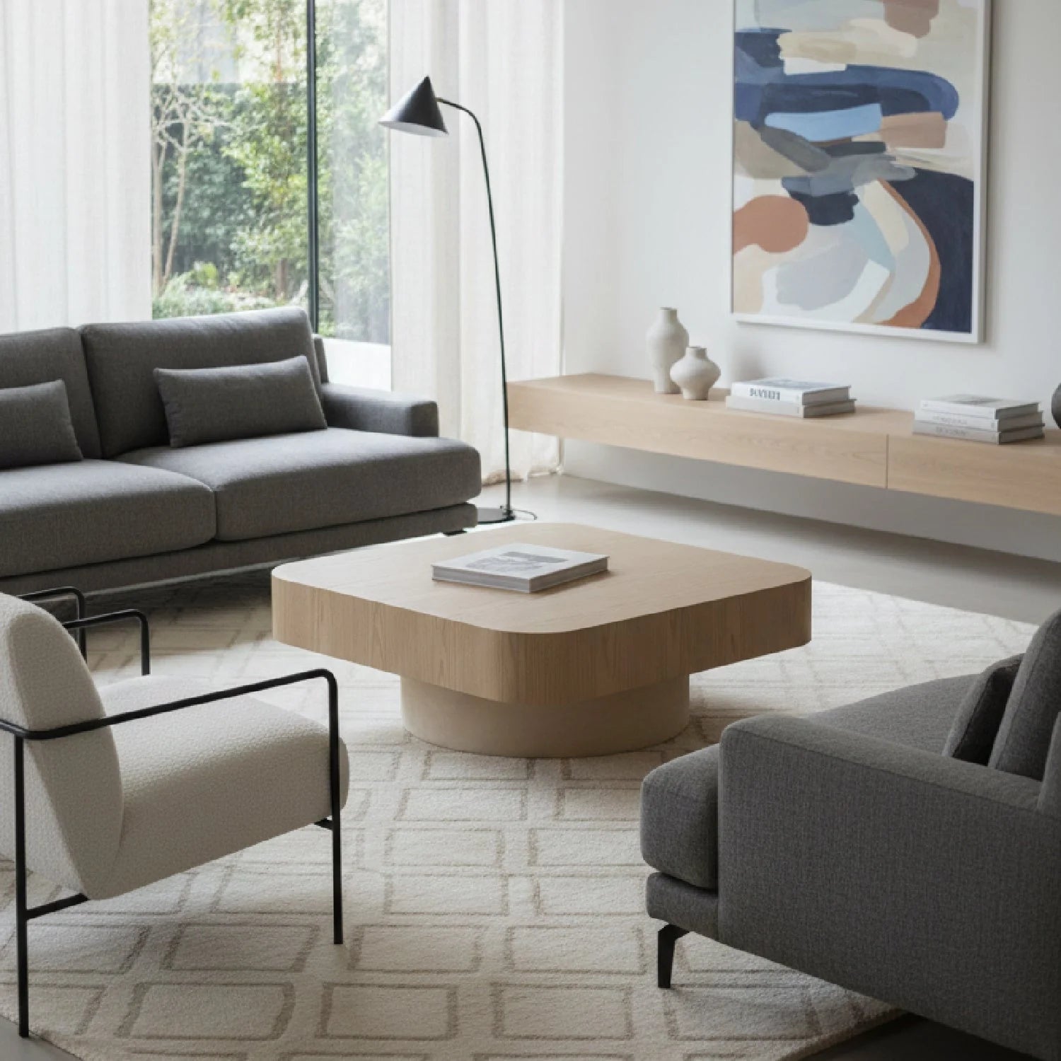 Luxury Teller Ash Veneer Square Coffee Table Modern Italian Style for Villa