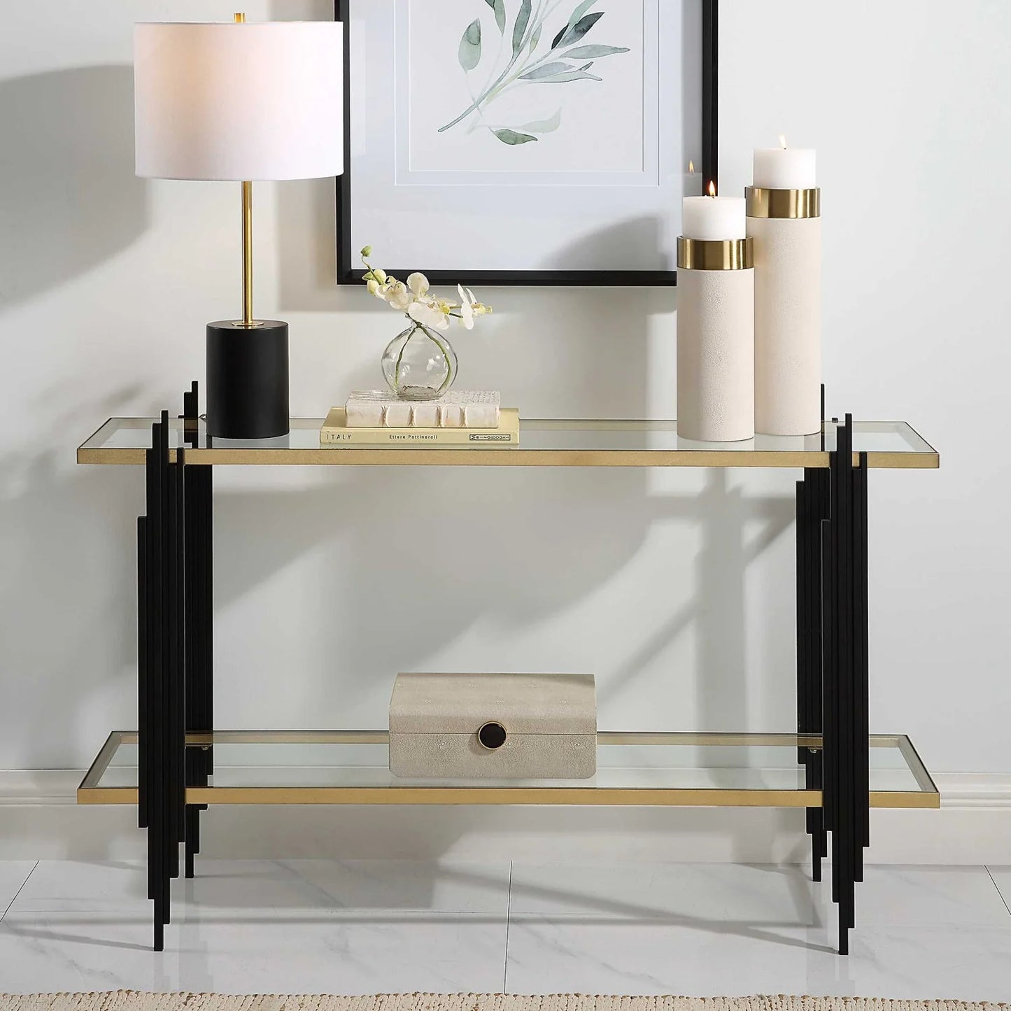 Luxury Tempered Glass Console Table Modern Italian Style for Villa