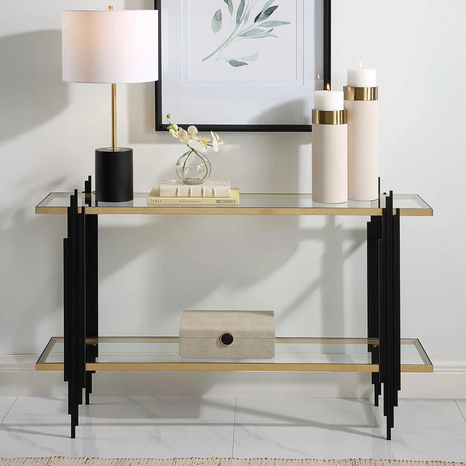 Luxury Tempered Glass Console Table Modern Italian Style for Villa