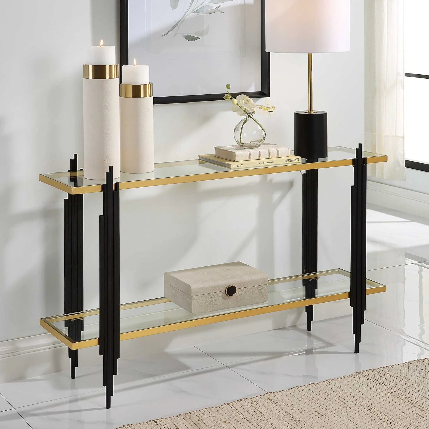 Luxury Tempered Glass Console Table Modern Italian Style for Villa